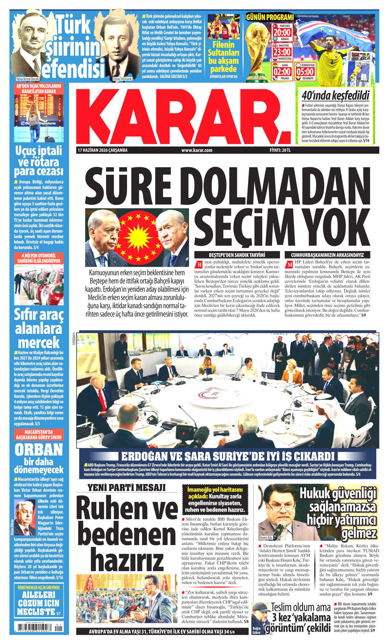 KARAR gazetesinin 17 Haziran 2026 tarihli birinci sayfası