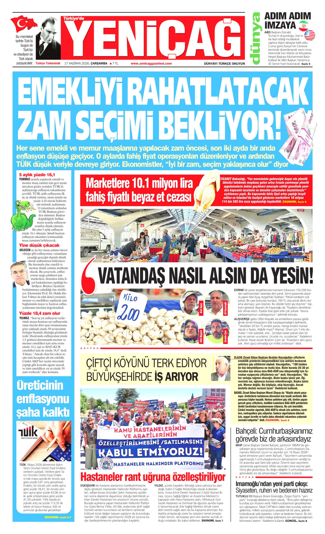 YENİÇAĞ gazetesinin 17 Haziran 2026 tarihli birinci sayfası