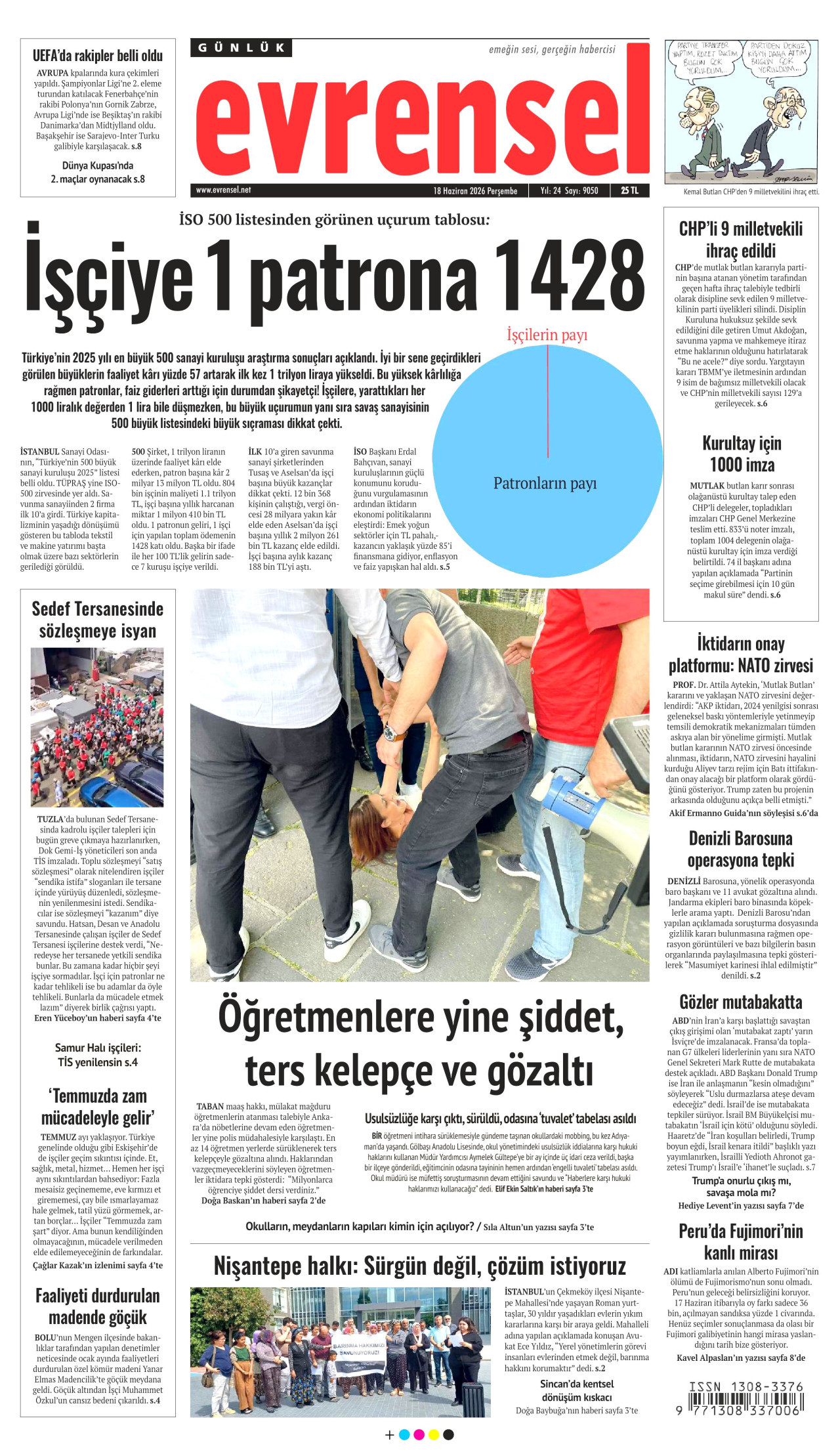 EVRENSEL gazetesinin 18 Haziran 2026 tarihli birinci sayfası