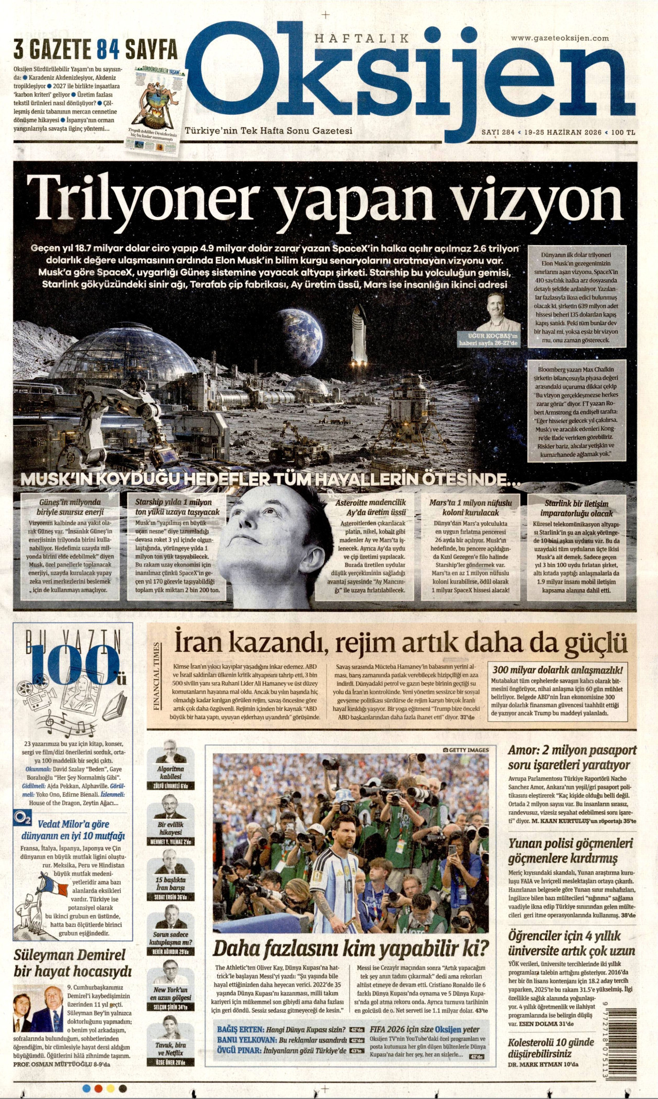 OKSİJEN gazetesinin 19 Haziran 2026 tarihli birinci sayfası