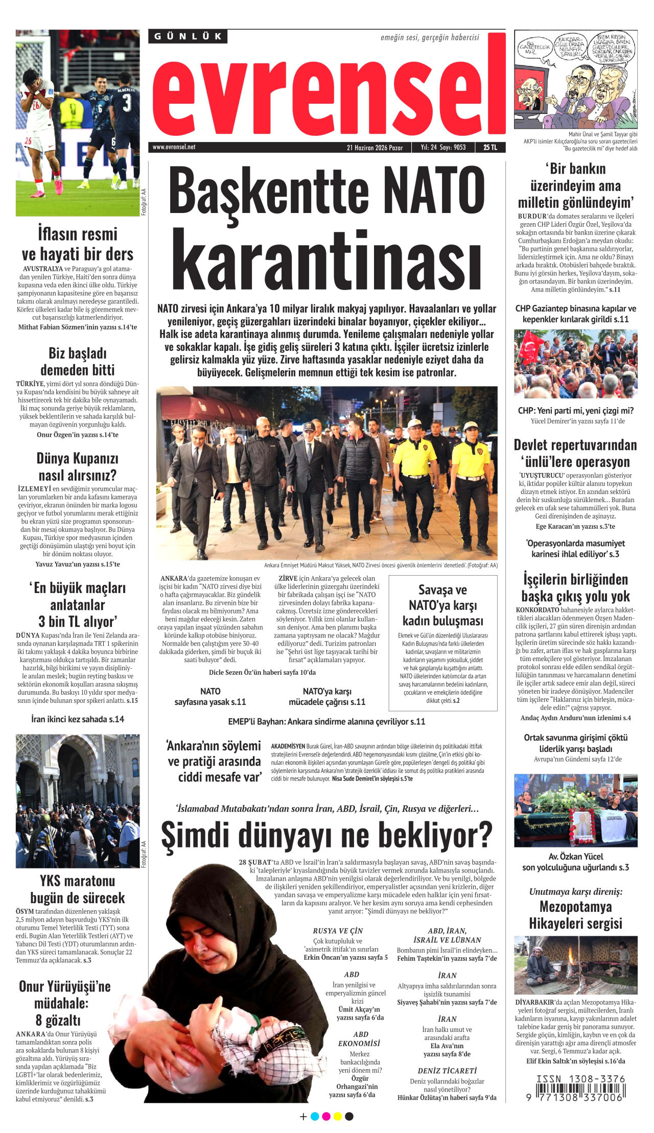 EVRENSEL gazetesinin 21 Haziran 2026 tarihli birinci sayfası