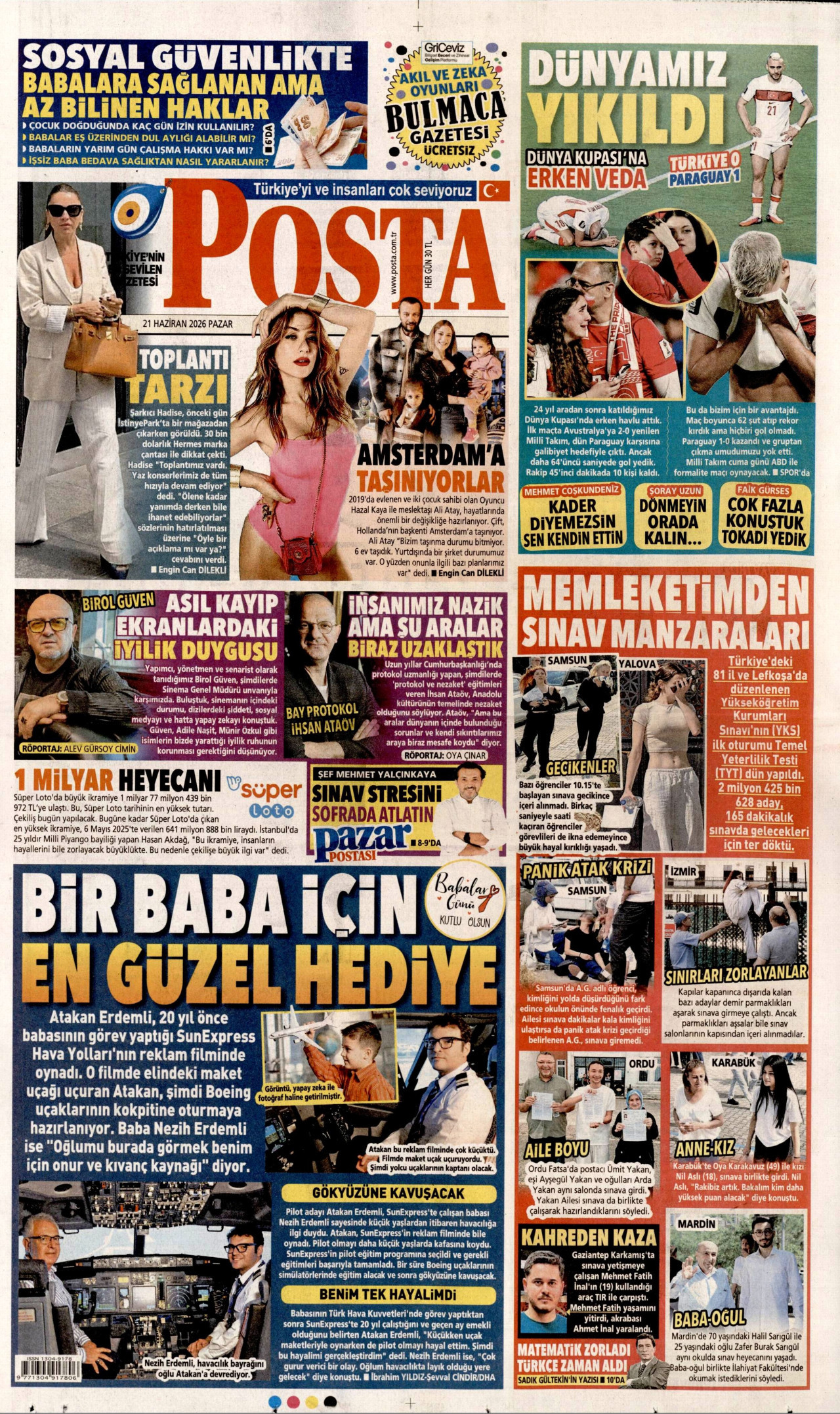 POSTA gazetesinin 21 Haziran 2026 tarihli birinci sayfası