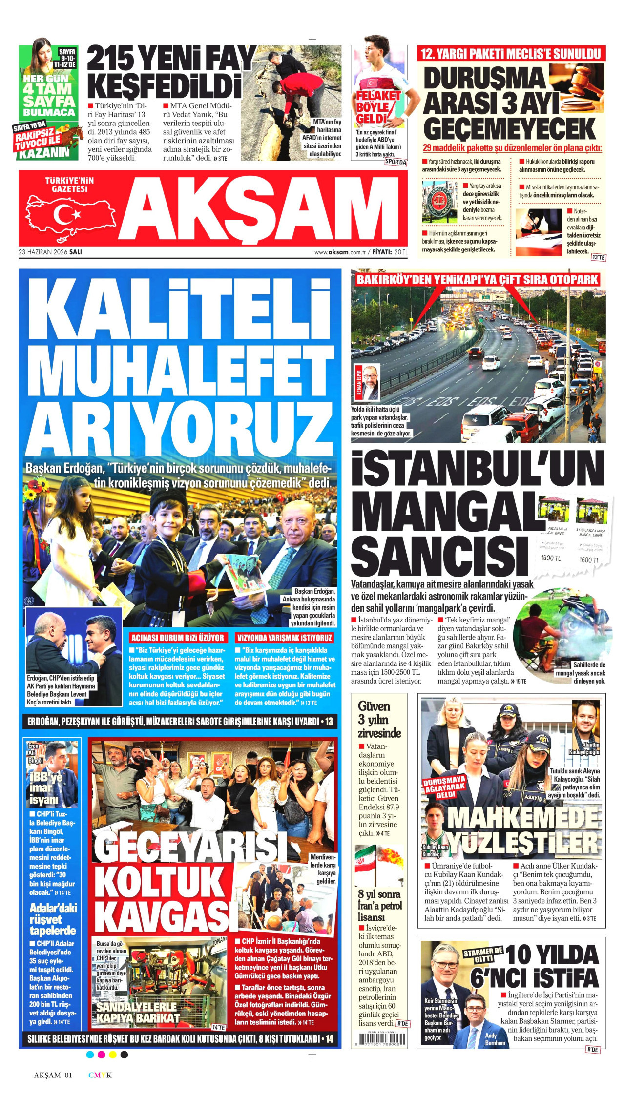 AKŞAM gazetesinin 23 Haziran 2026 tarihli birinci sayfası