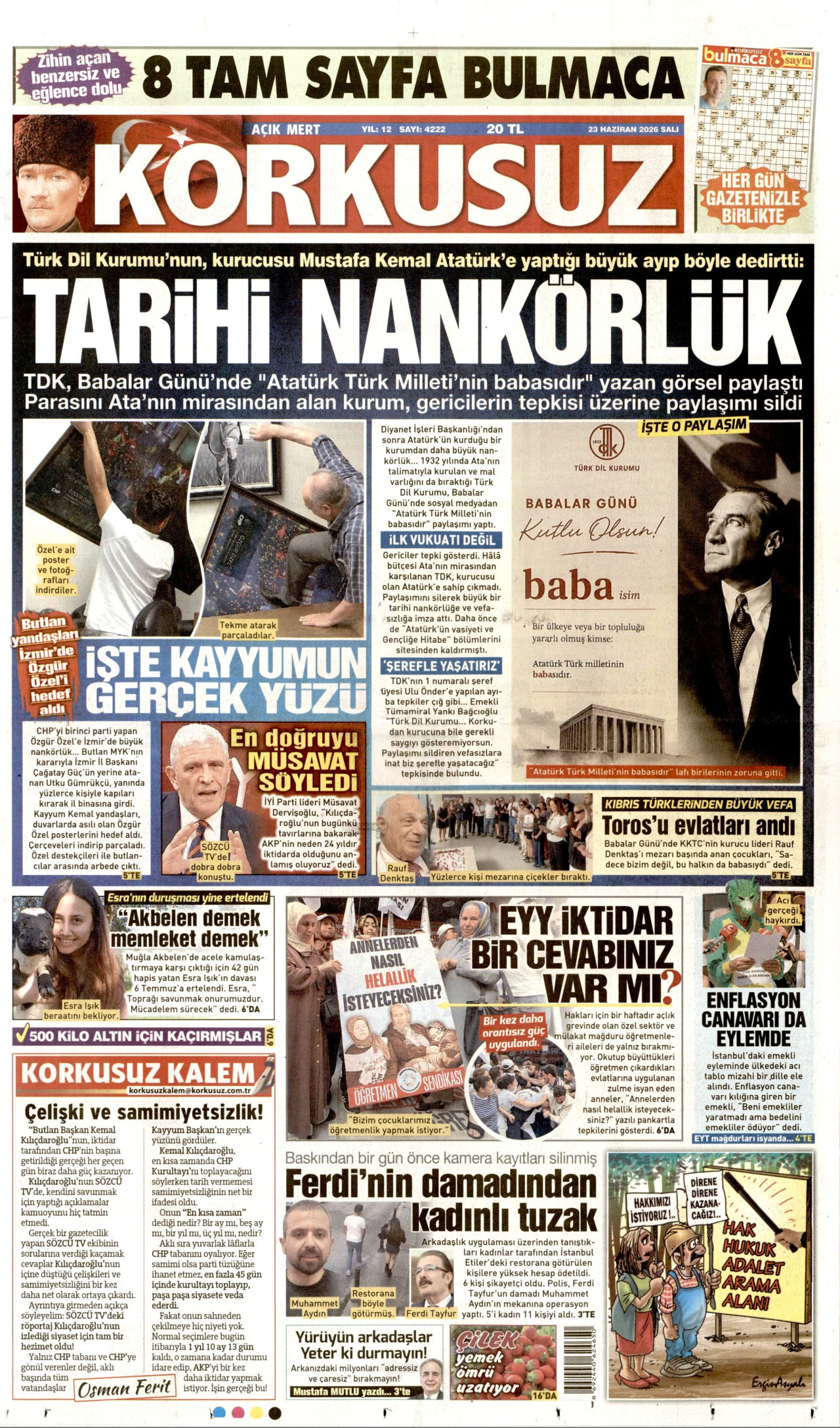 KORKUSUZ gazetesinin 23 Haziran 2026 tarihli birinci sayfası