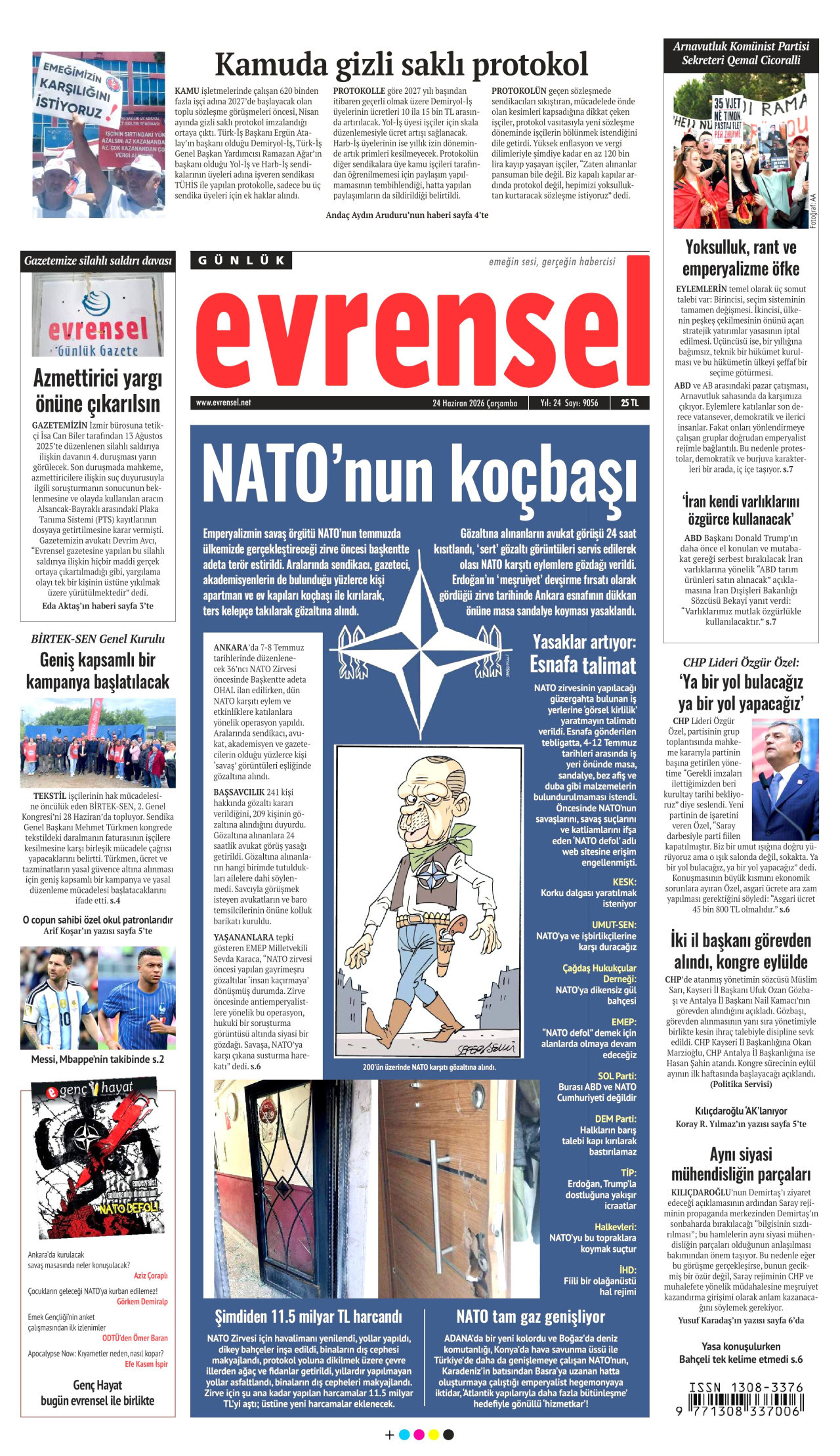 EVRENSEL gazetesinin 24 Haziran 2026 tarihli birinci sayfası