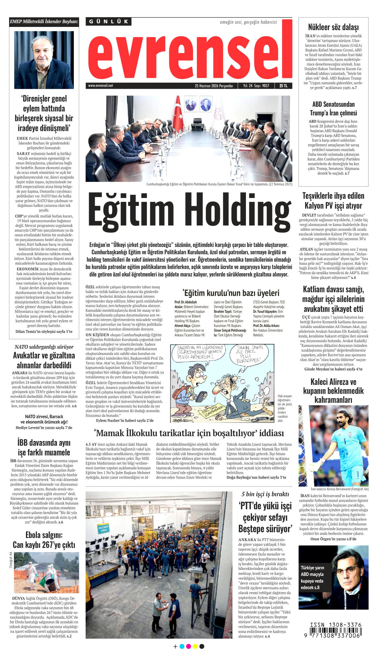 EVRENSEL gazetesinin 25 Haziran 2026 tarihli birinci sayfası