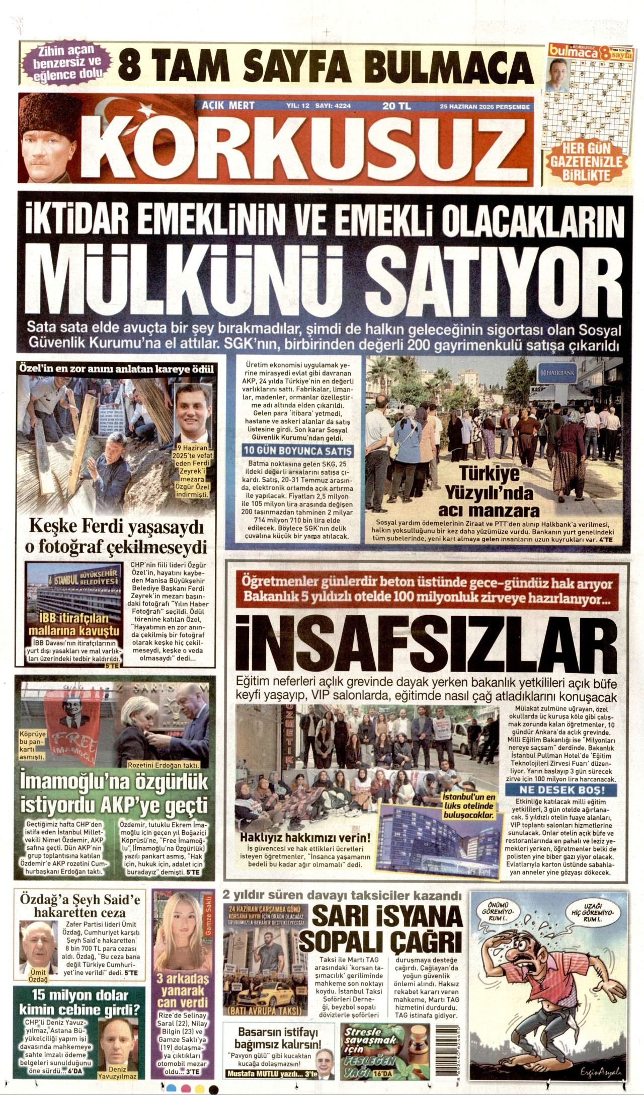 KORKUSUZ gazetesinin 25 Haziran 2026 tarihli birinci sayfası