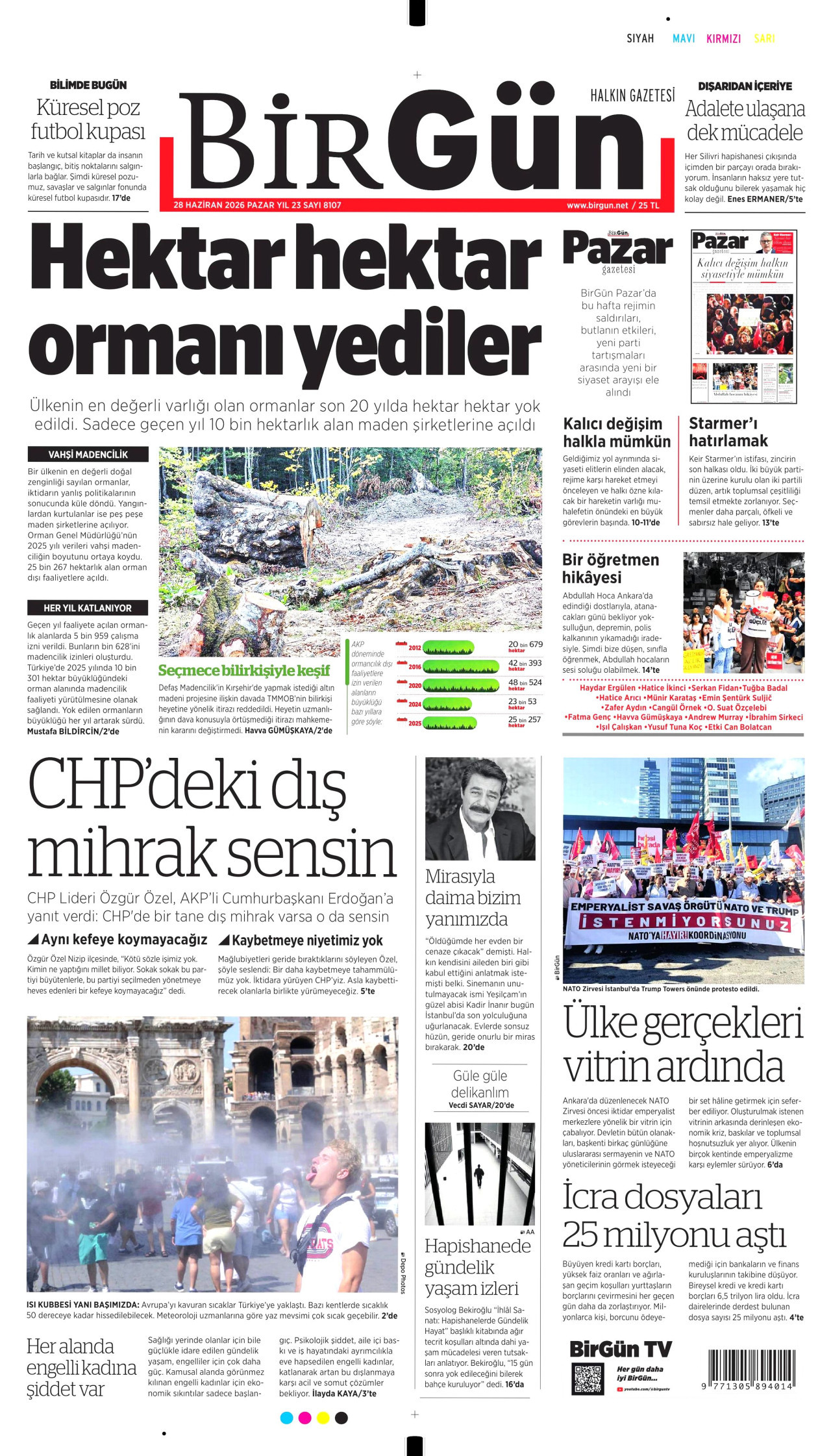 BİRGÜN gazetesinin 28 Haziran 2026 tarihli birinci sayfası