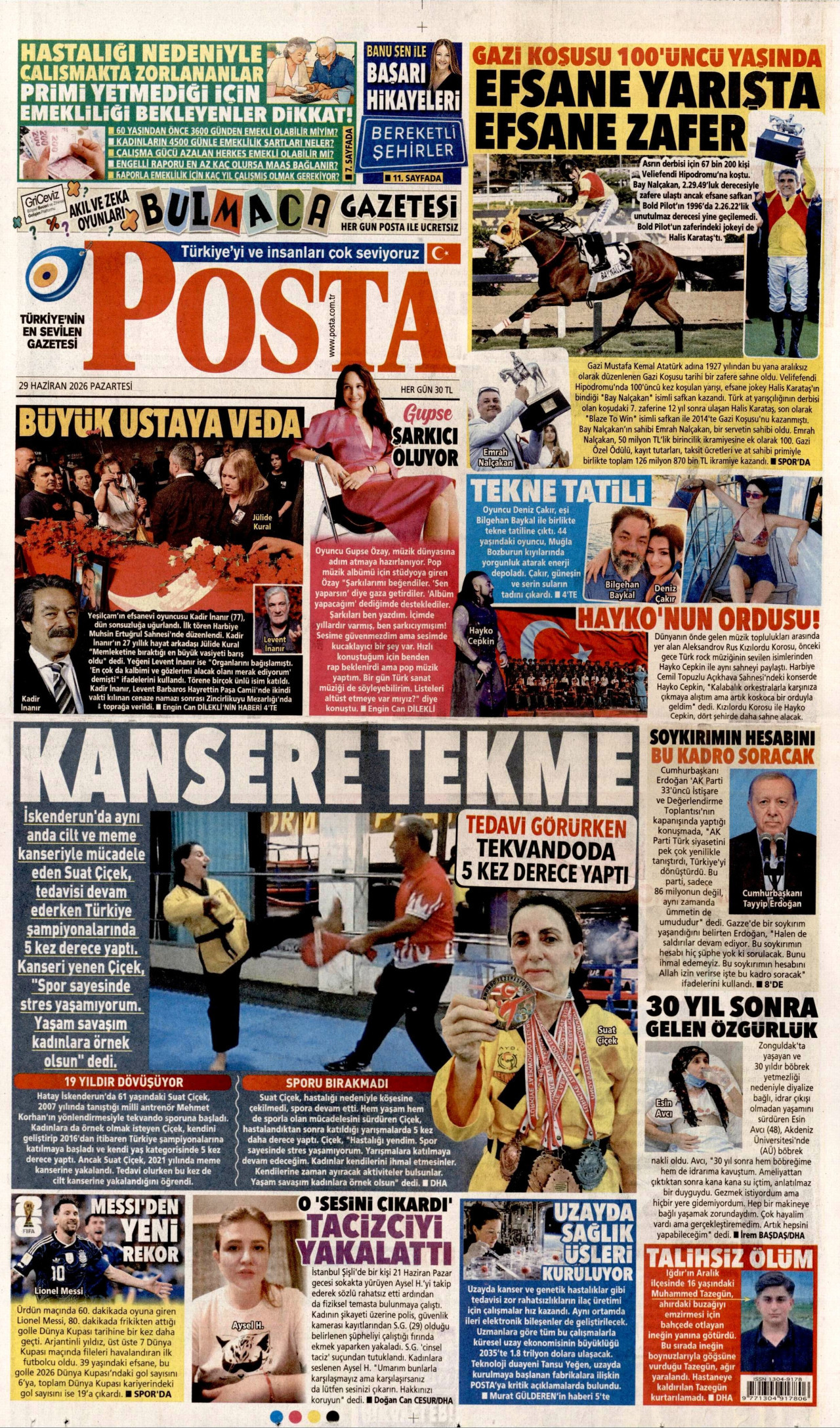 POSTA gazetesinin 29 Haziran 2026 tarihli birinci sayfası