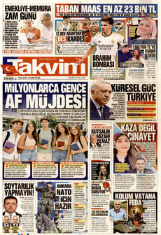 TAKVİM 3 Temmuz 2026 gazete manşeti