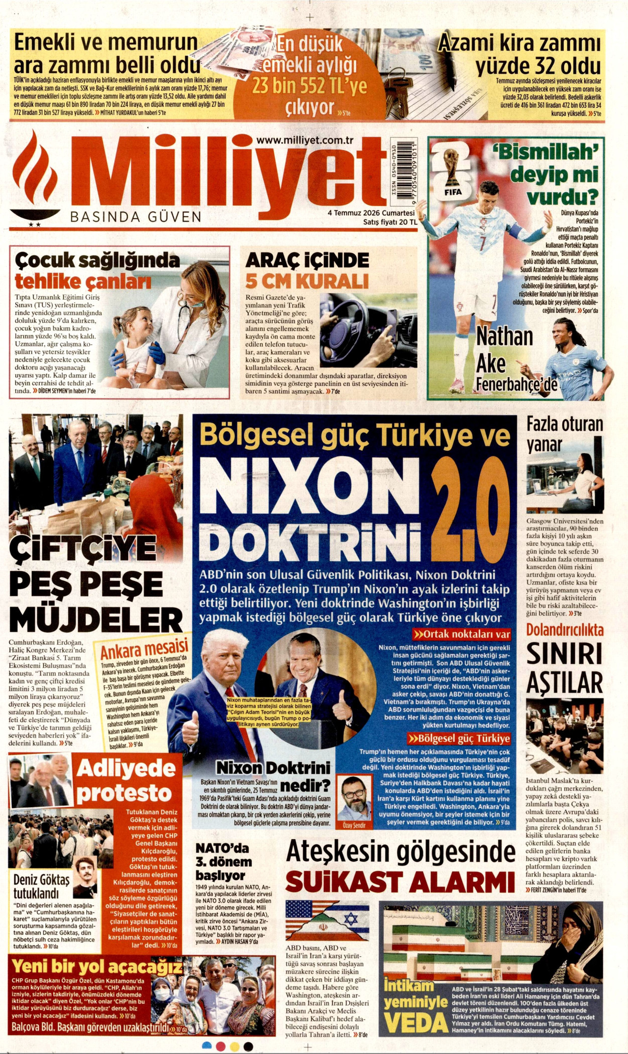 MİLLİYET gazetesinin 4 Temmuz 2026 tarihli birinci sayfası
