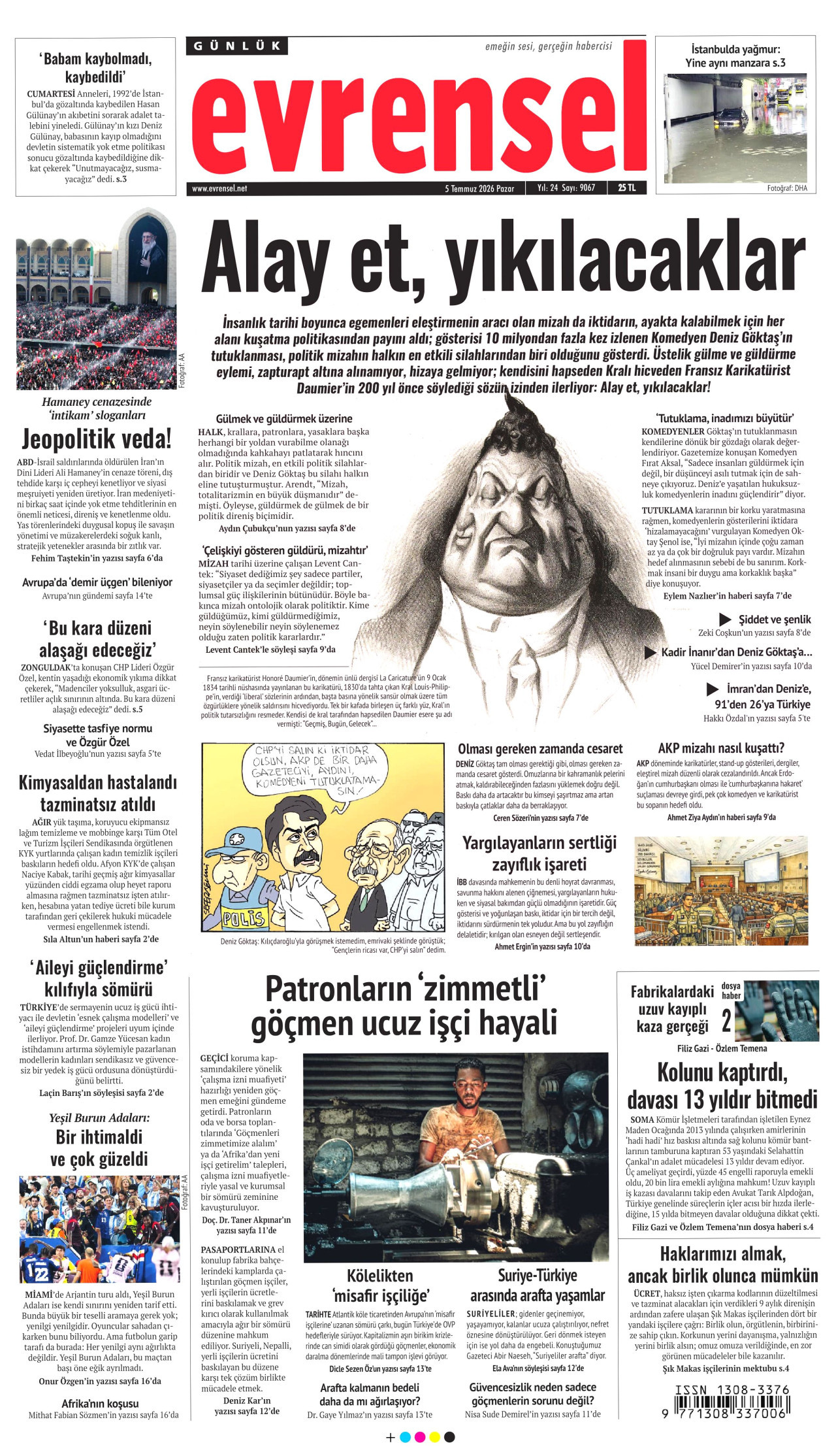 EVRENSEL gazetesinin 5 Temmuz 2026 tarihli birinci sayfası