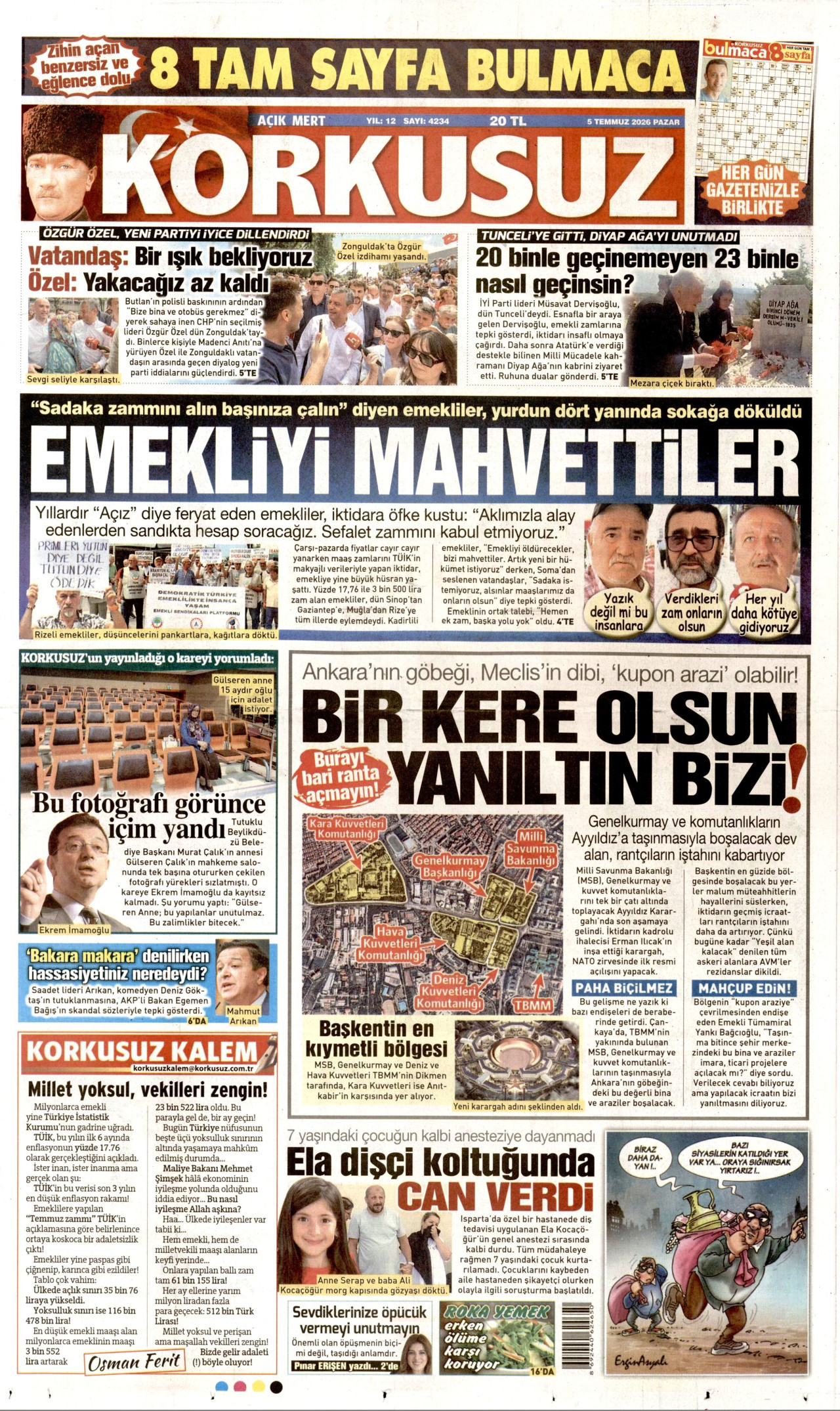 KORKUSUZ gazetesinin 5 Temmuz 2026 tarihli birinci sayfası