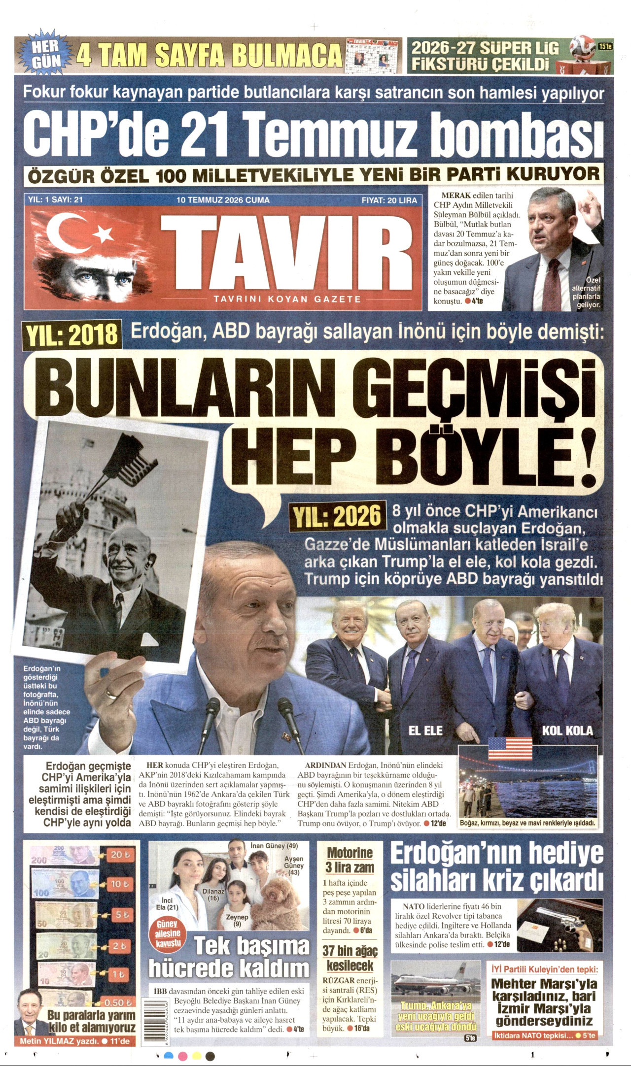 TAVIR GAZETESİ gazetesinin 10 Temmuz 2026 tarihli birinci sayfası