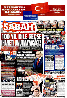 SABAH 15 Temmuz 2026 gazete manşeti
