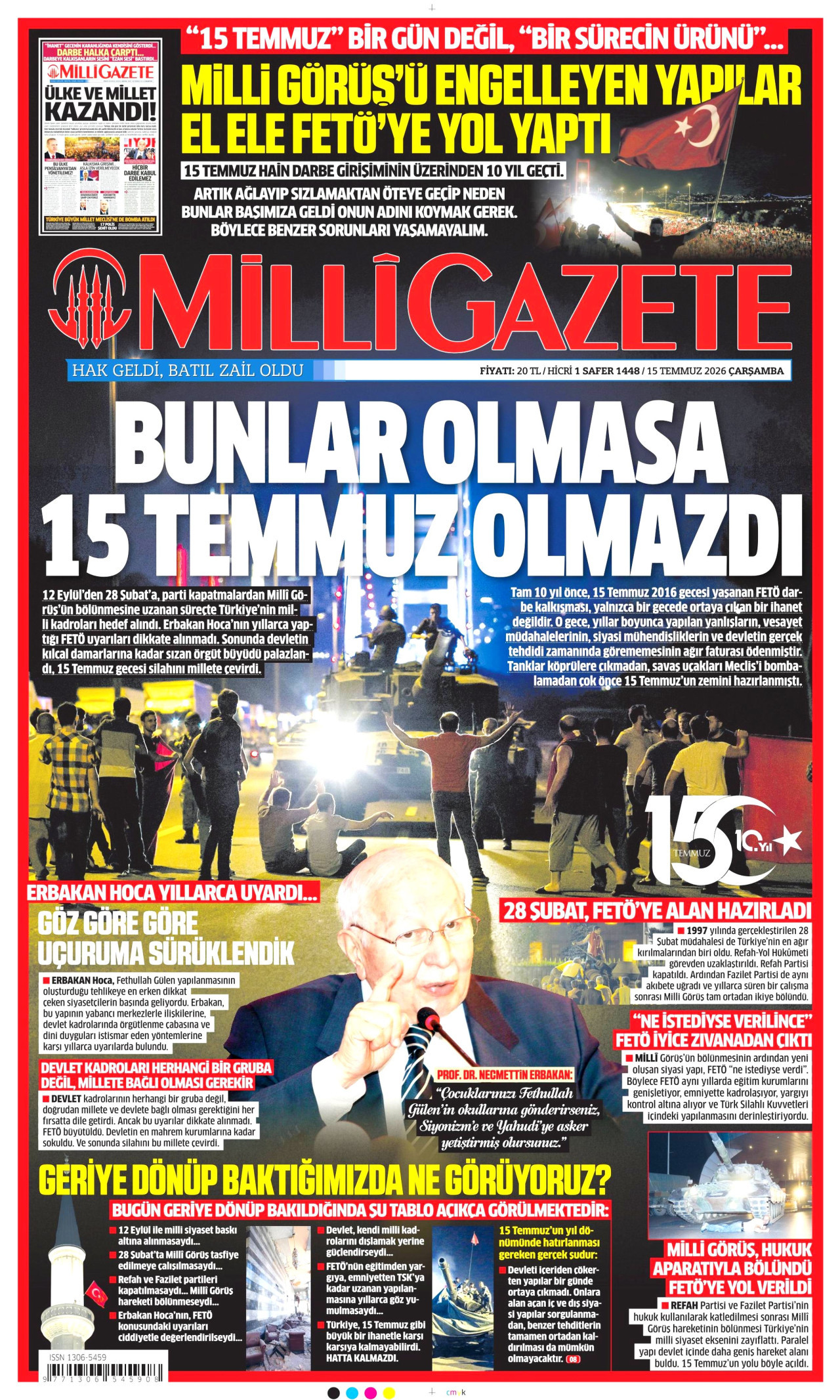 MİLLİ GAZETE gazetesinin 15 Temmuz 2026 tarihli birinci sayfası