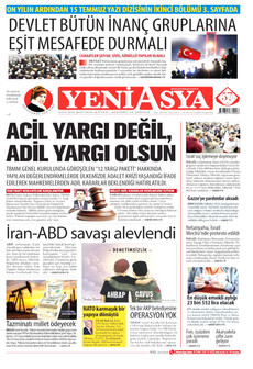 YENİ ASYA 16 Temmuz 2026 gazete manşeti