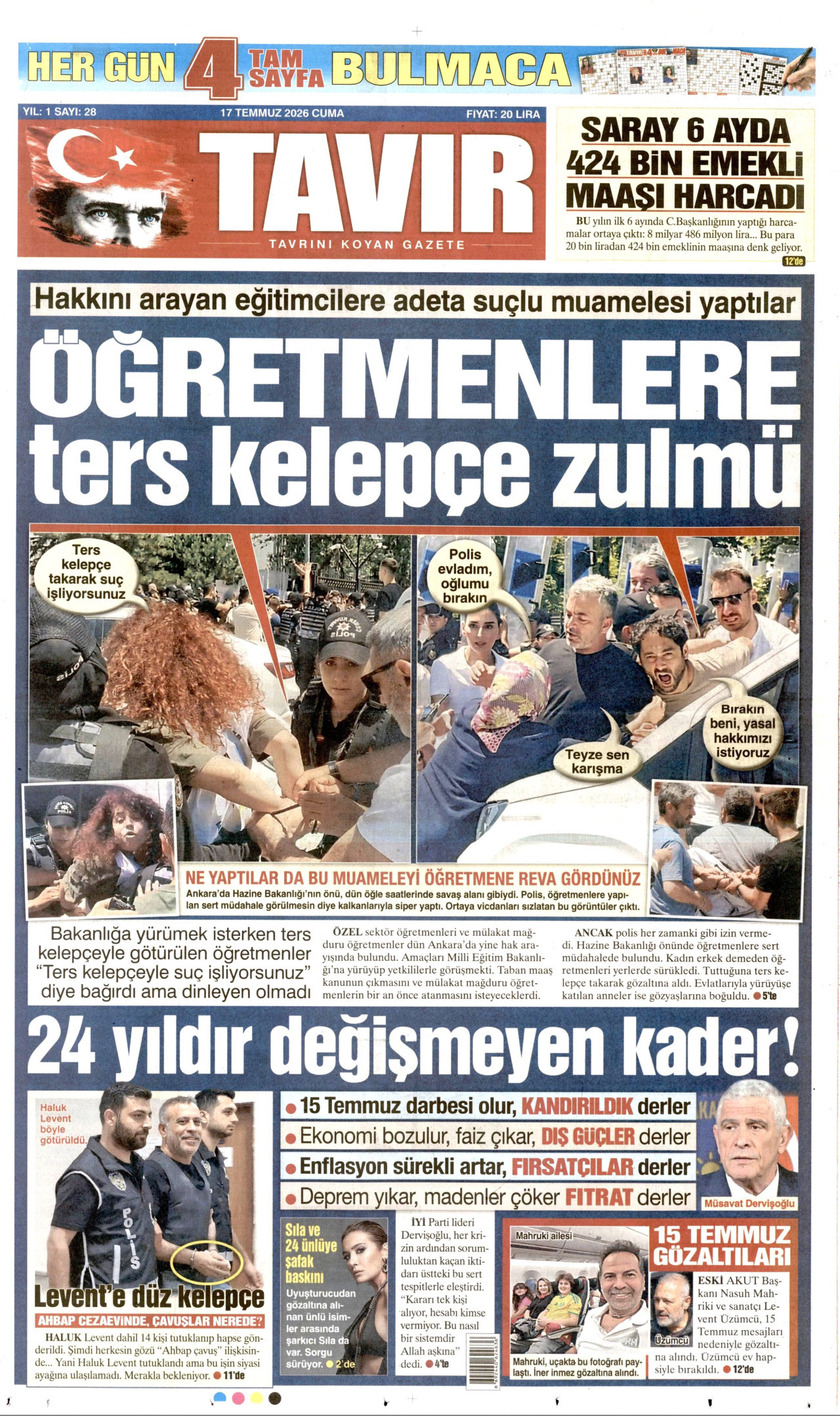 TAVIR GAZETESİ gazetesinin 17 Temmuz 2026 tarihli birinci sayfası