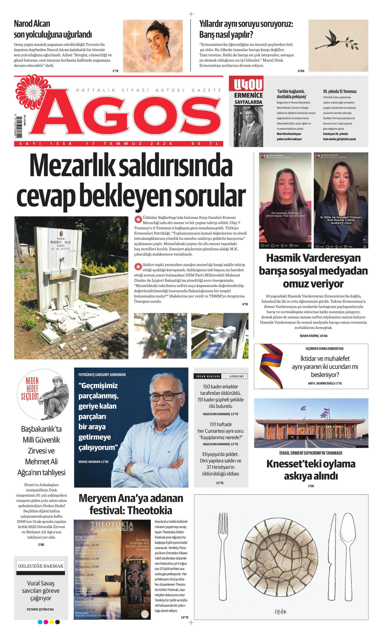 AGOS gazetesinin 17 Temmuz 2026 tarihli birinci sayfası