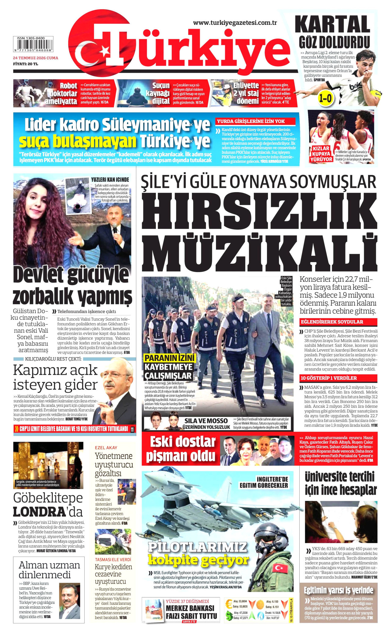 TÜRKİYE GAZETESİ gazetesinin 24 Temmuz 2026 tarihli birinci sayfası