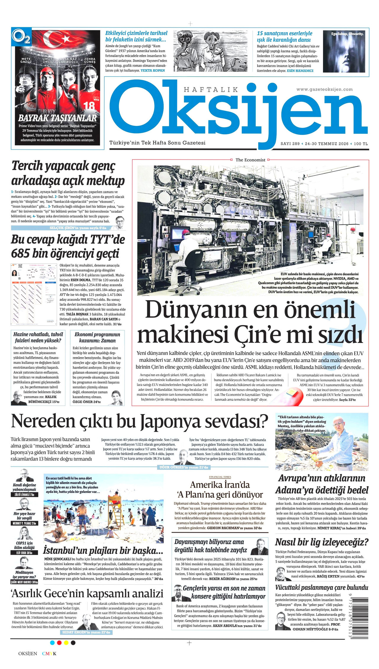 OKSİJEN gazetesinin 24 Temmuz 2026 tarihli birinci sayfası