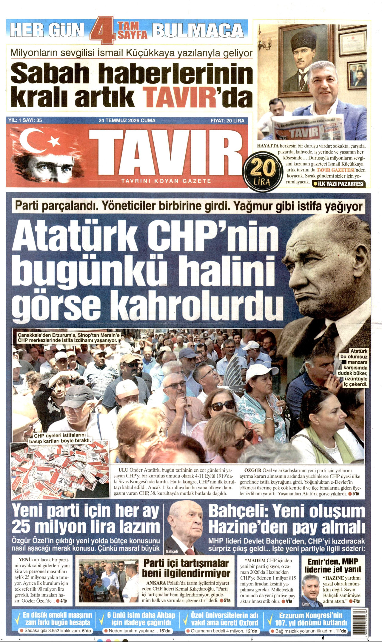 TAVIR GAZETESİ gazetesinin 24 Temmuz 2026 tarihli birinci sayfası