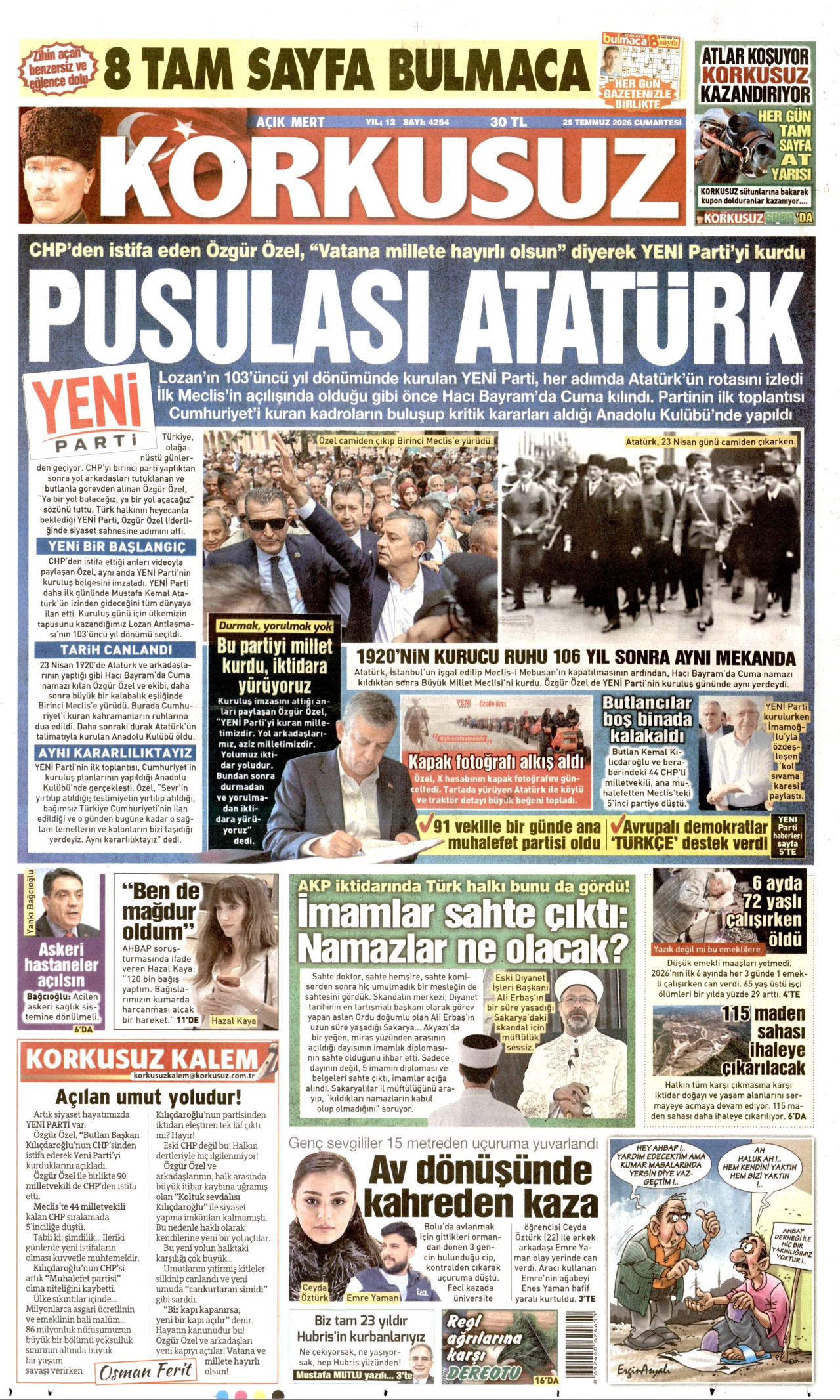 KORKUSUZ gazetesinin 25 Temmuz 2026 tarihli birinci sayfası