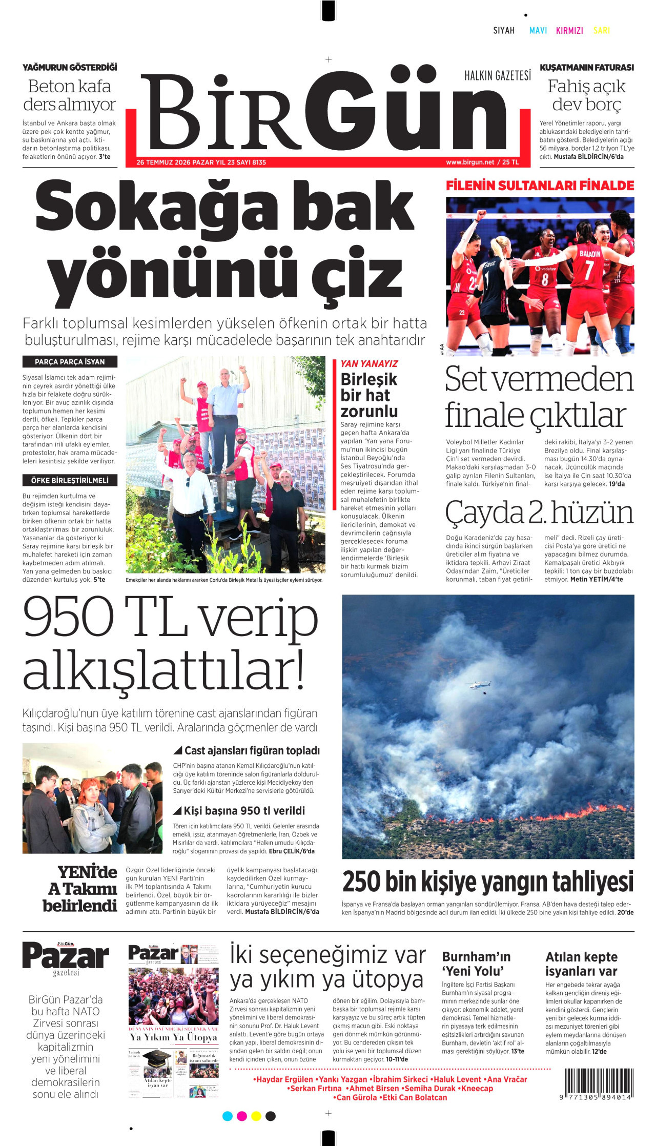 BİRGÜN gazetesinin 26 Temmuz 2026 tarihli birinci sayfası