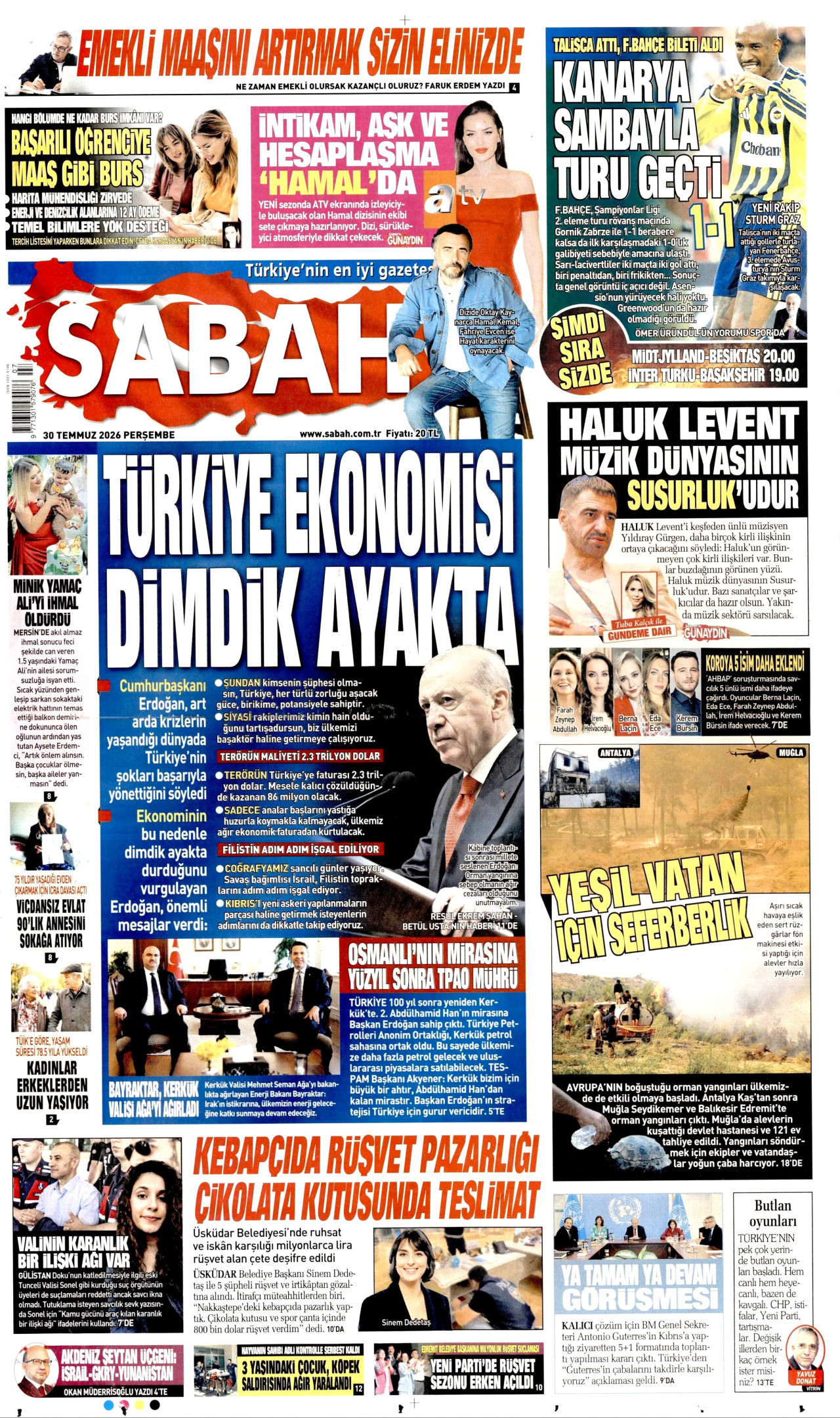 SABAH gazetesinin 30 Temmuz 2026 tarihli birinci sayfası