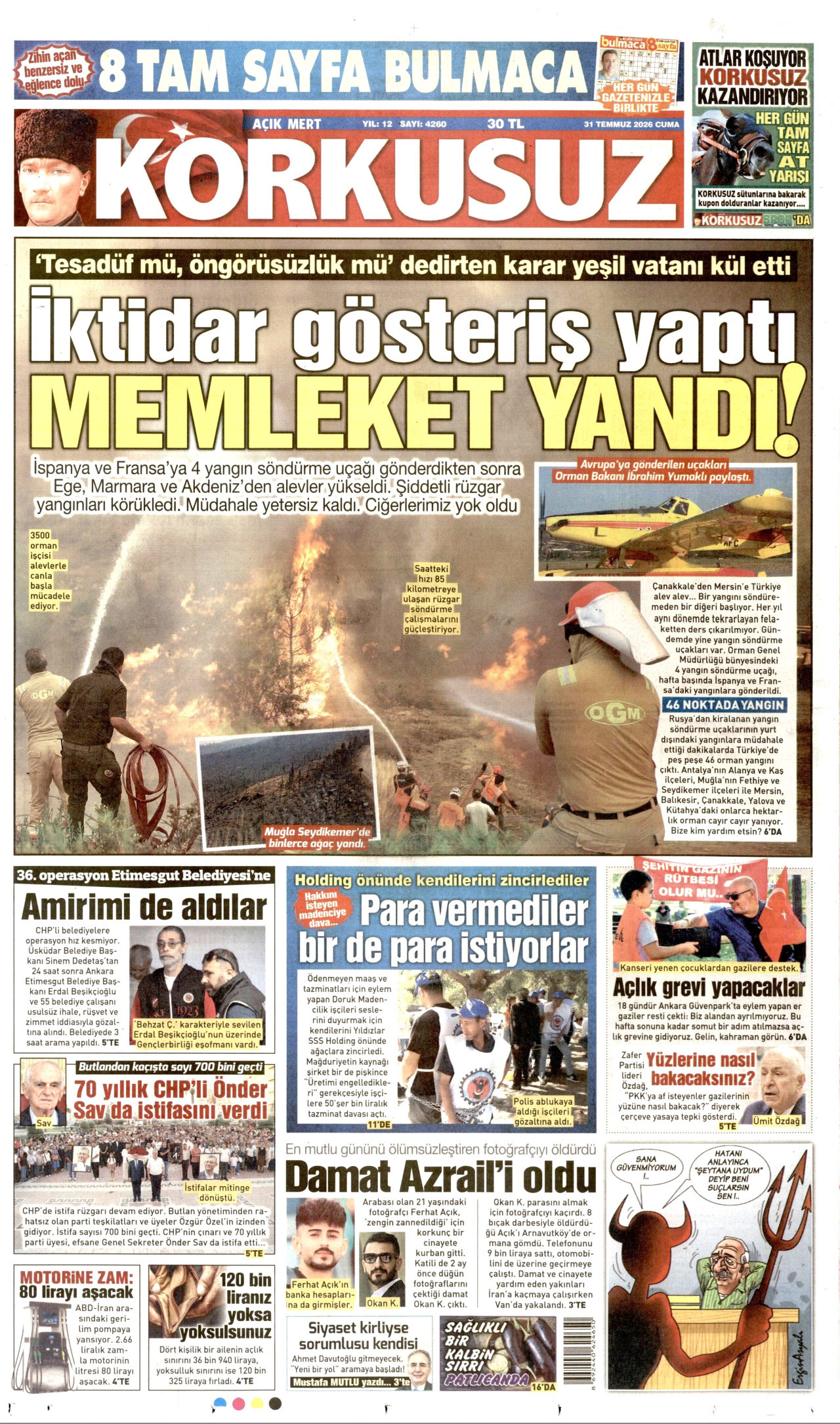 KORKUSUZ gazetesinin 31 Temmuz 2026 tarihli birinci sayfası