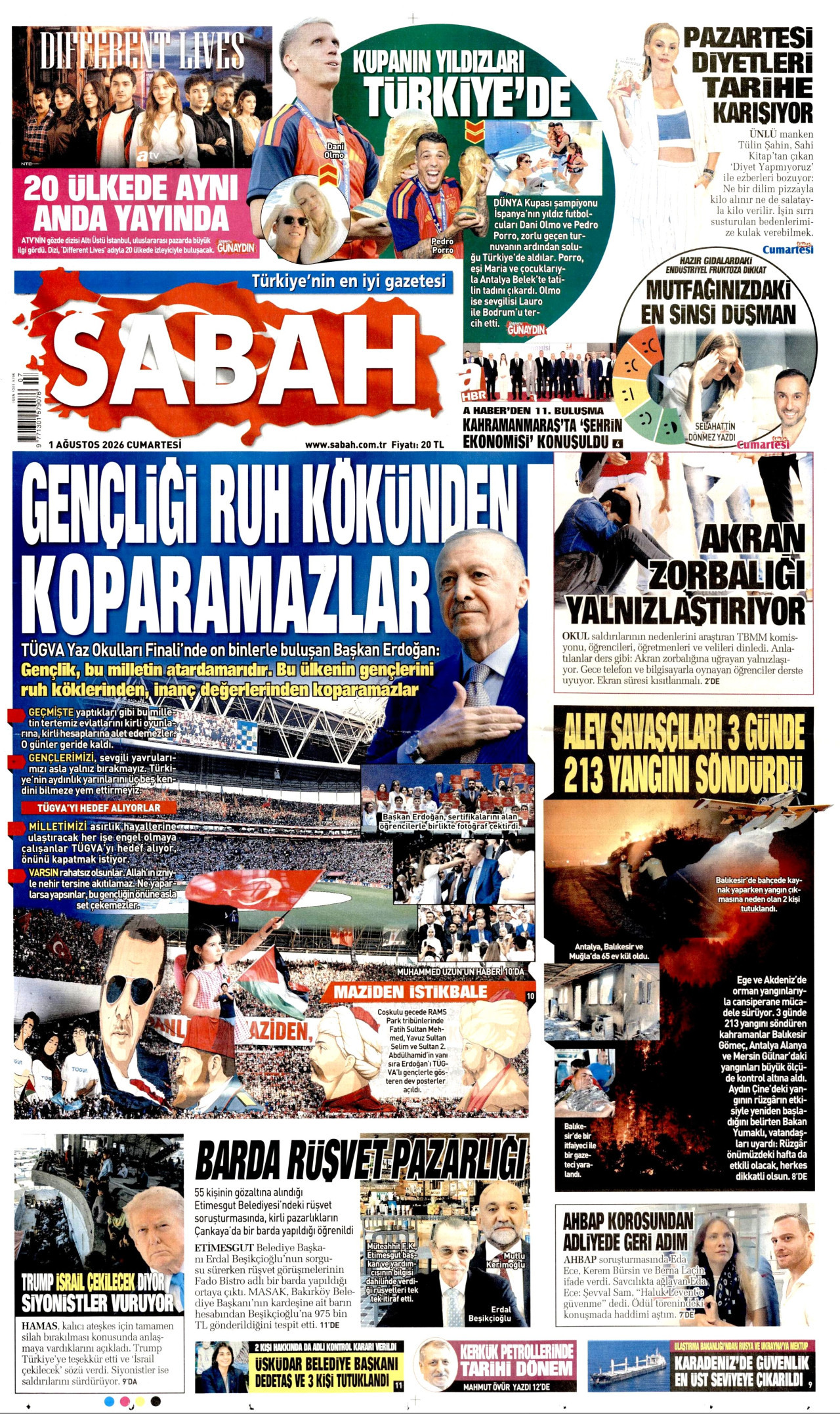SABAH gazetesinin 1 Ağustos 2026 tarihli birinci sayfası