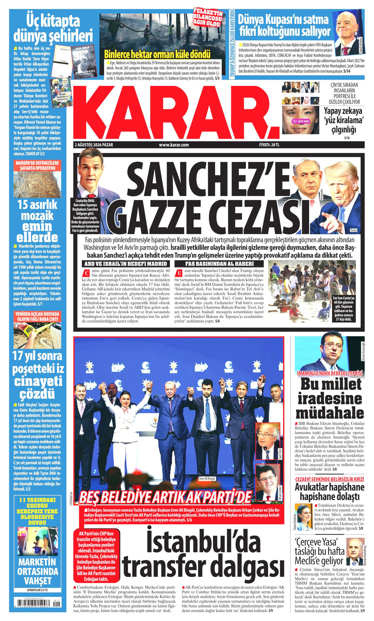 KARAR gazetesinin 2 Ağustos 2026 tarihli birinci sayfası