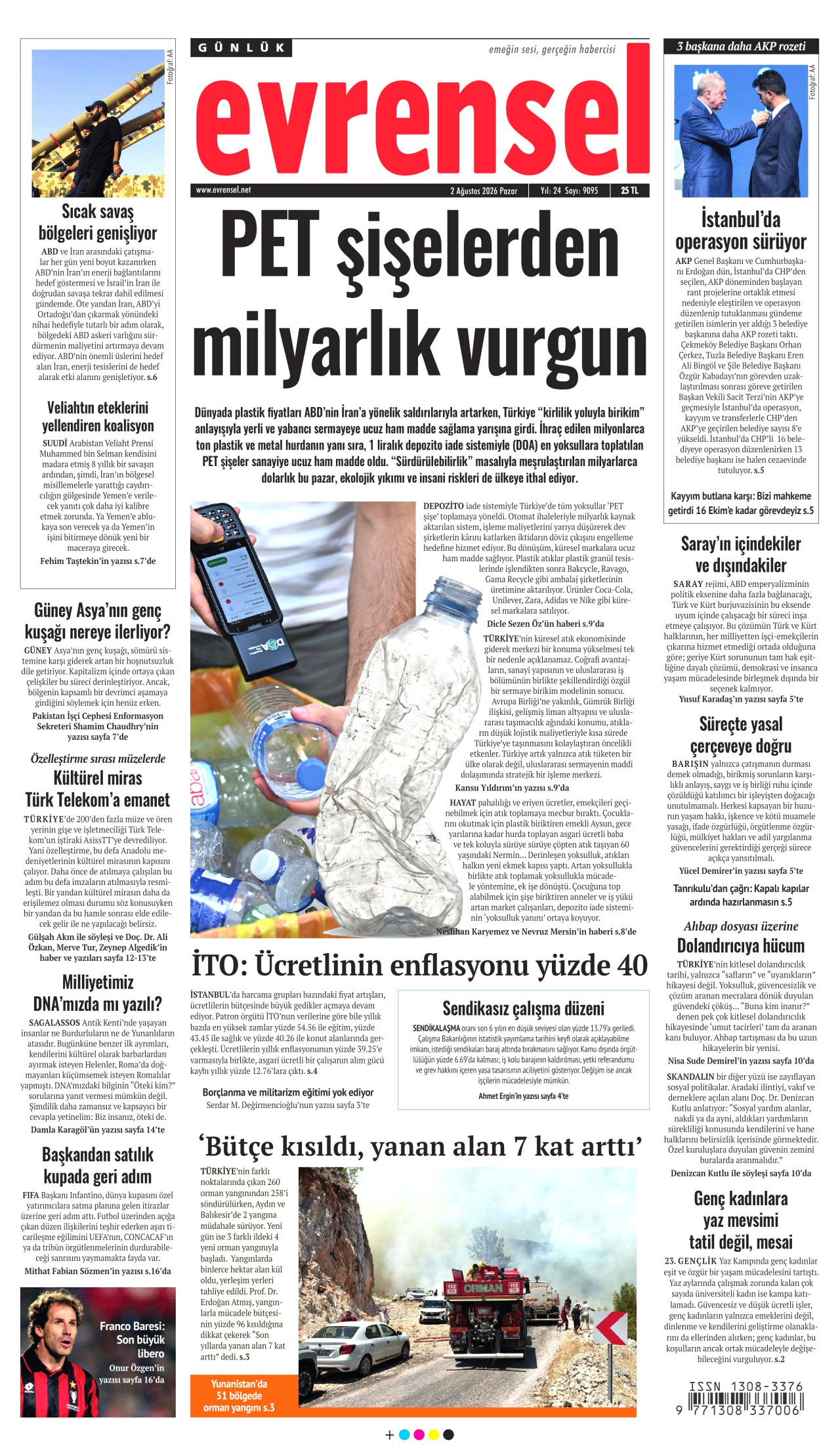 EVRENSEL gazetesinin 2 Ağustos 2026 tarihli birinci sayfası