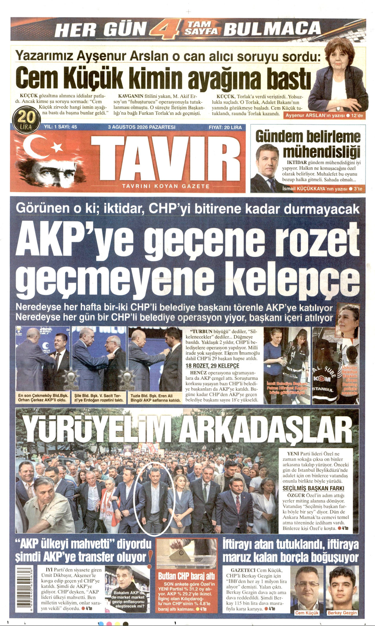 TAVIR GAZETESİ gazetesinin 3 Ağustos 2026 tarihli birinci sayfası