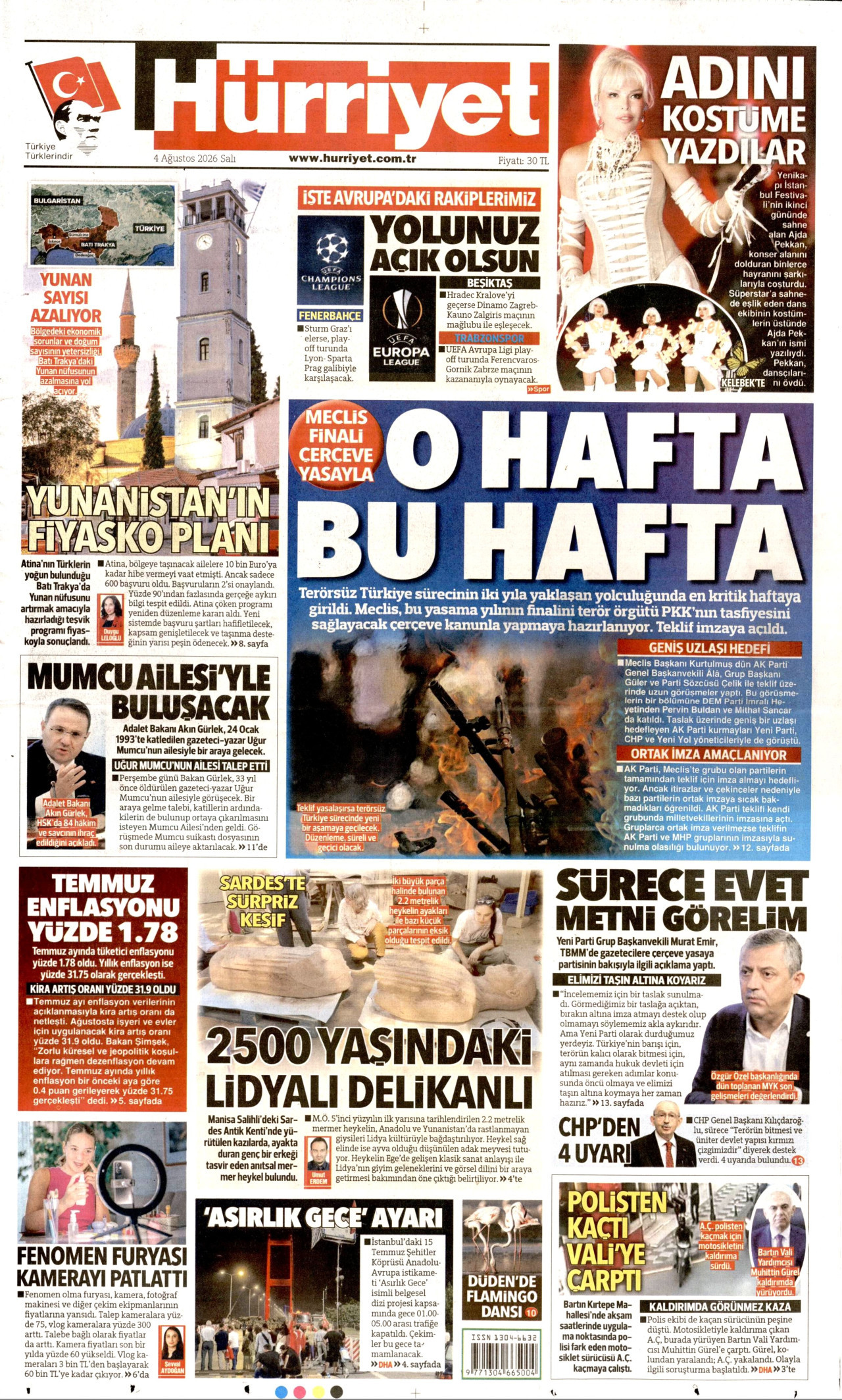 HÜRRİYET gazetesinin 4 Ağustos 2026 tarihli birinci sayfası