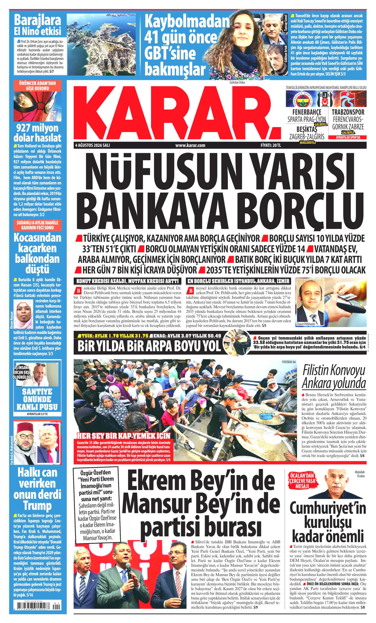 KARAR gazetesinin 4 Ağustos 2026 tarihli birinci sayfası