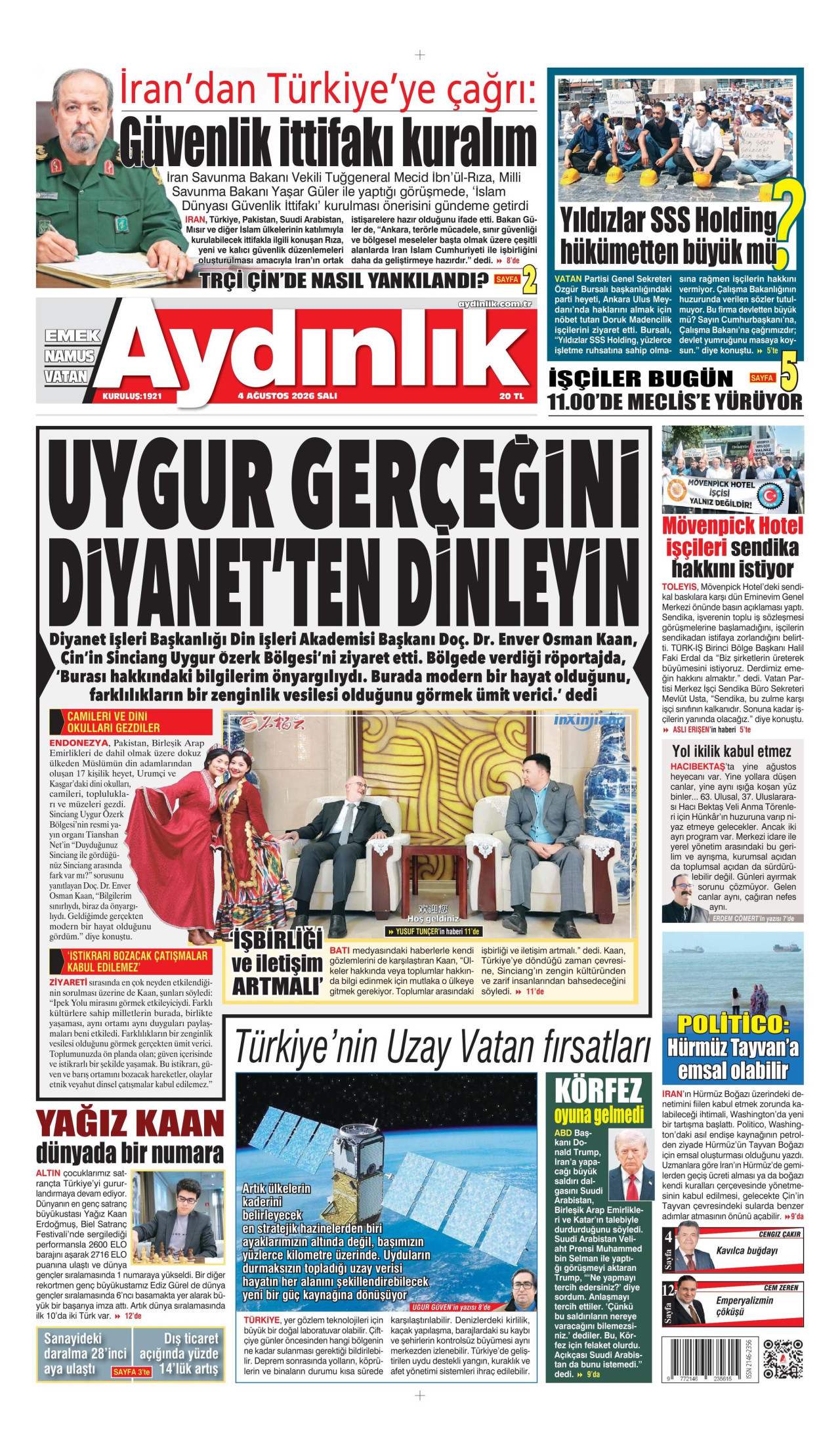 AYDINLIK GAZETESİ gazetesinin 4 Ağustos 2026 tarihli birinci sayfası