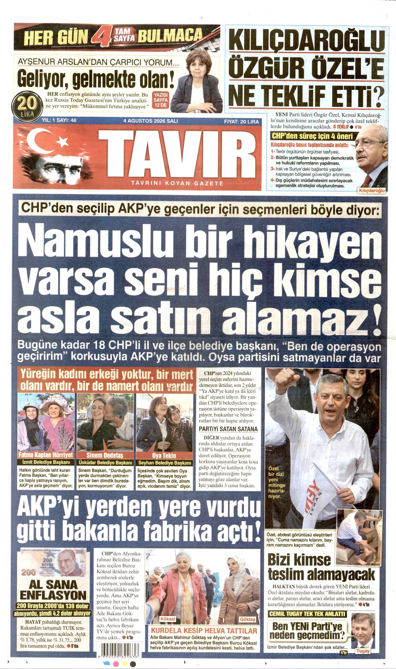 TAVIR GAZETESİ gazetesinin 4 Ağustos 2026 tarihli birinci sayfası
