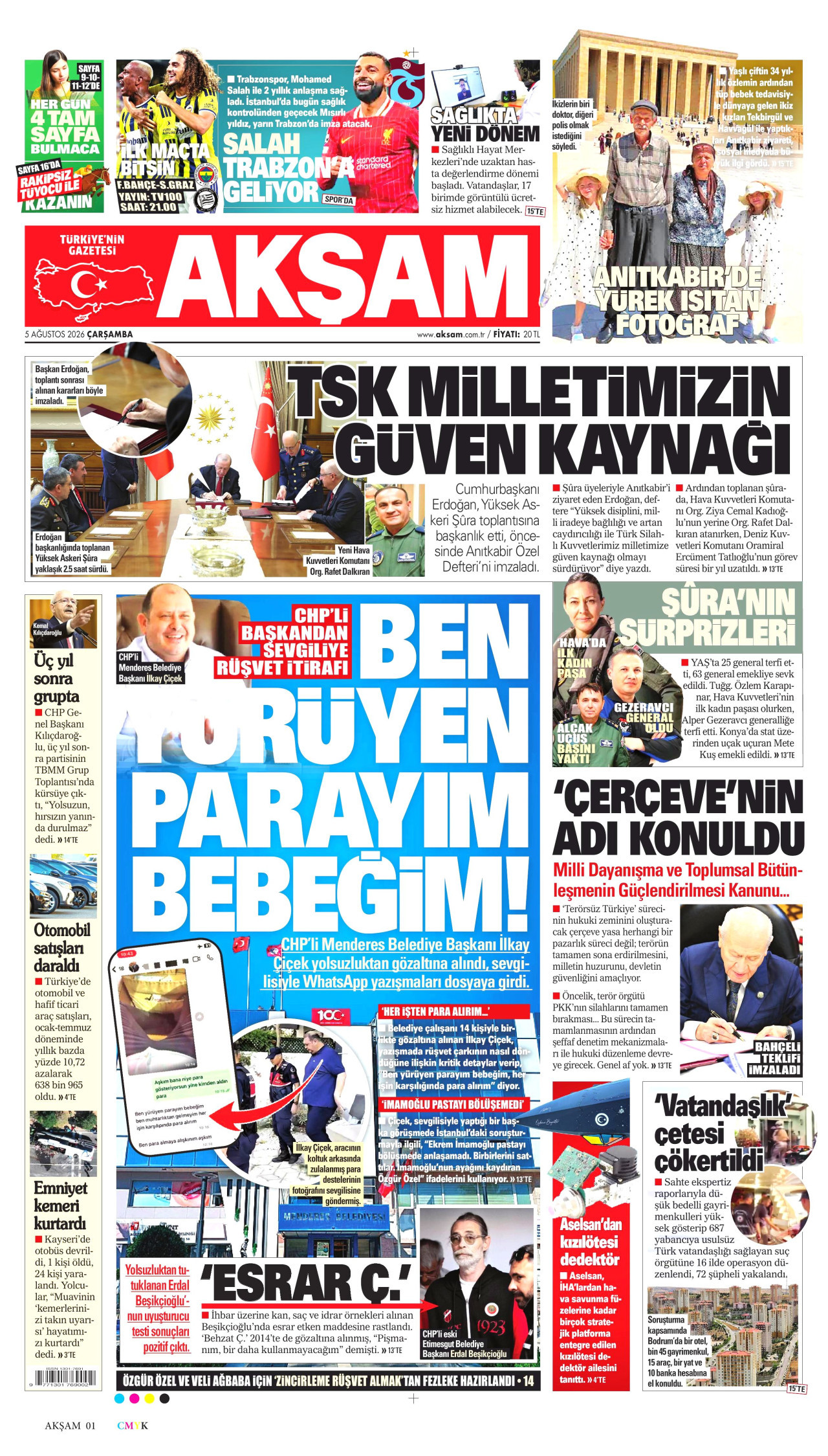AKŞAM gazetesinin 5 Ağustos 2026 tarihli birinci sayfası