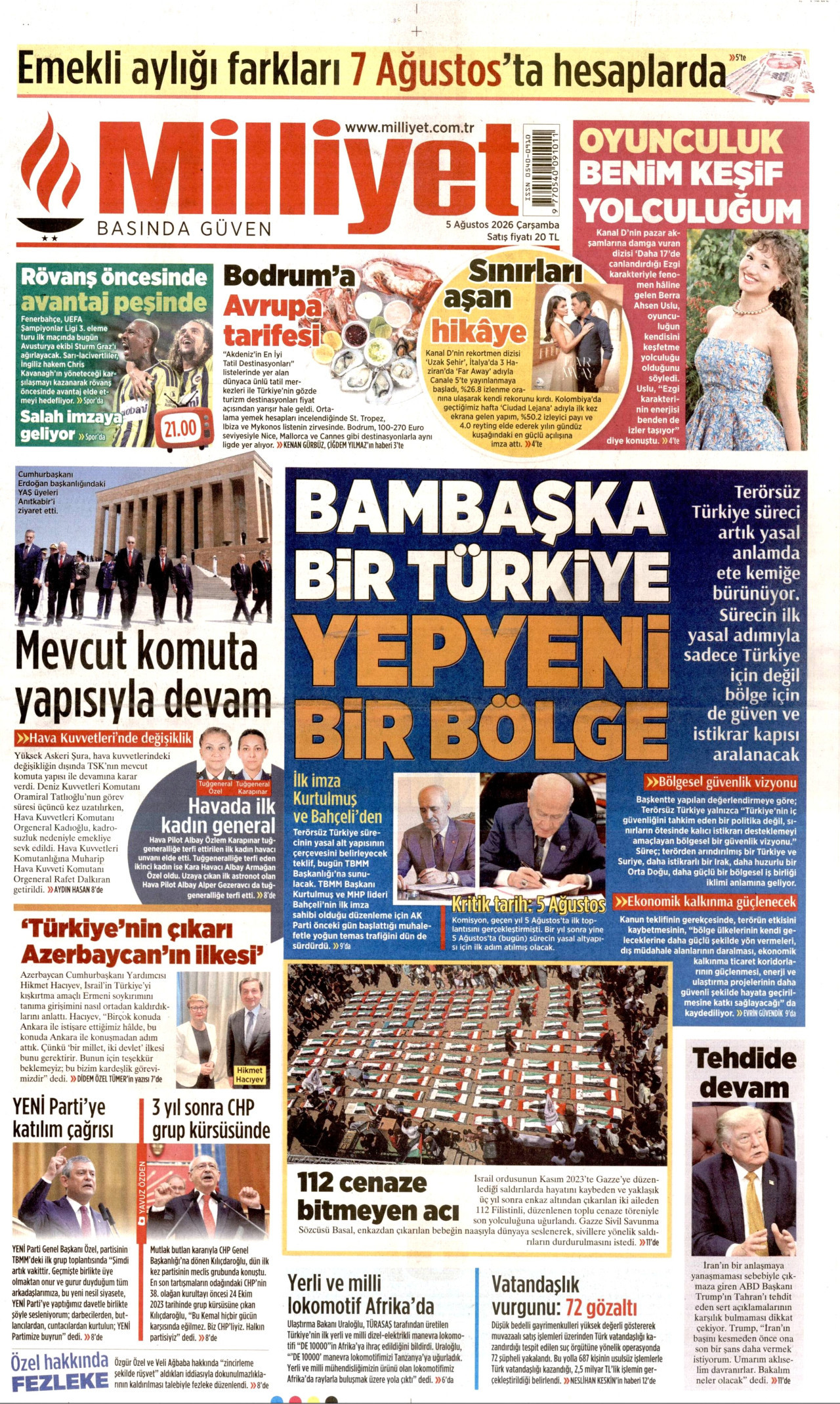 MİLLİYET gazetesinin 5 Ağustos 2026 tarihli birinci sayfası