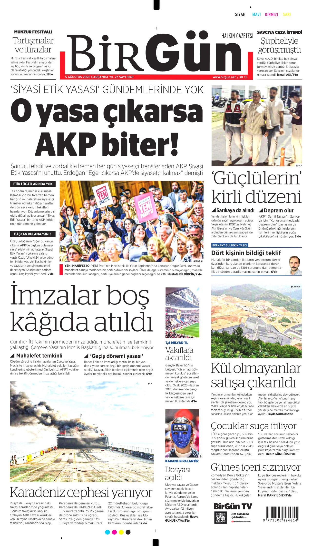 BİRGÜN gazetesinin 5 Ağustos 2026 tarihli birinci sayfası