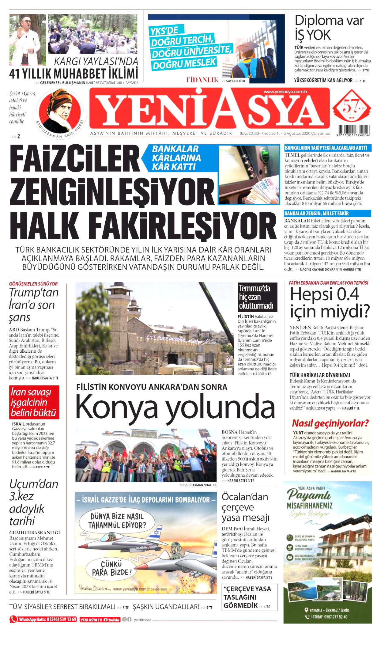 YENİ ASYA gazetesinin 5 Ağustos 2026 tarihli birinci sayfası