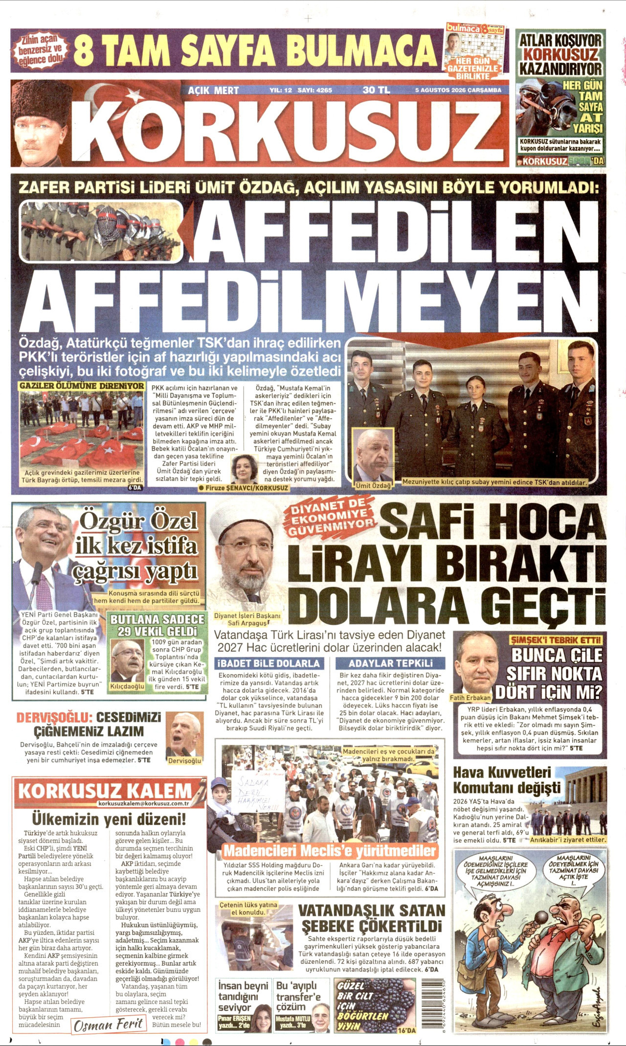 KORKUSUZ gazetesinin 5 Ağustos 2026 tarihli birinci sayfası