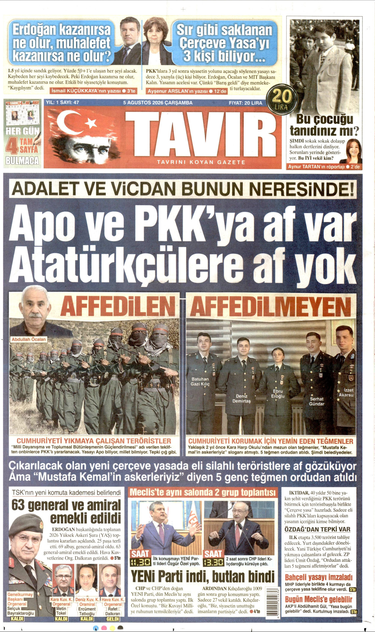 TAVIR GAZETESİ gazetesinin 5 Ağustos 2026 tarihli birinci sayfası
