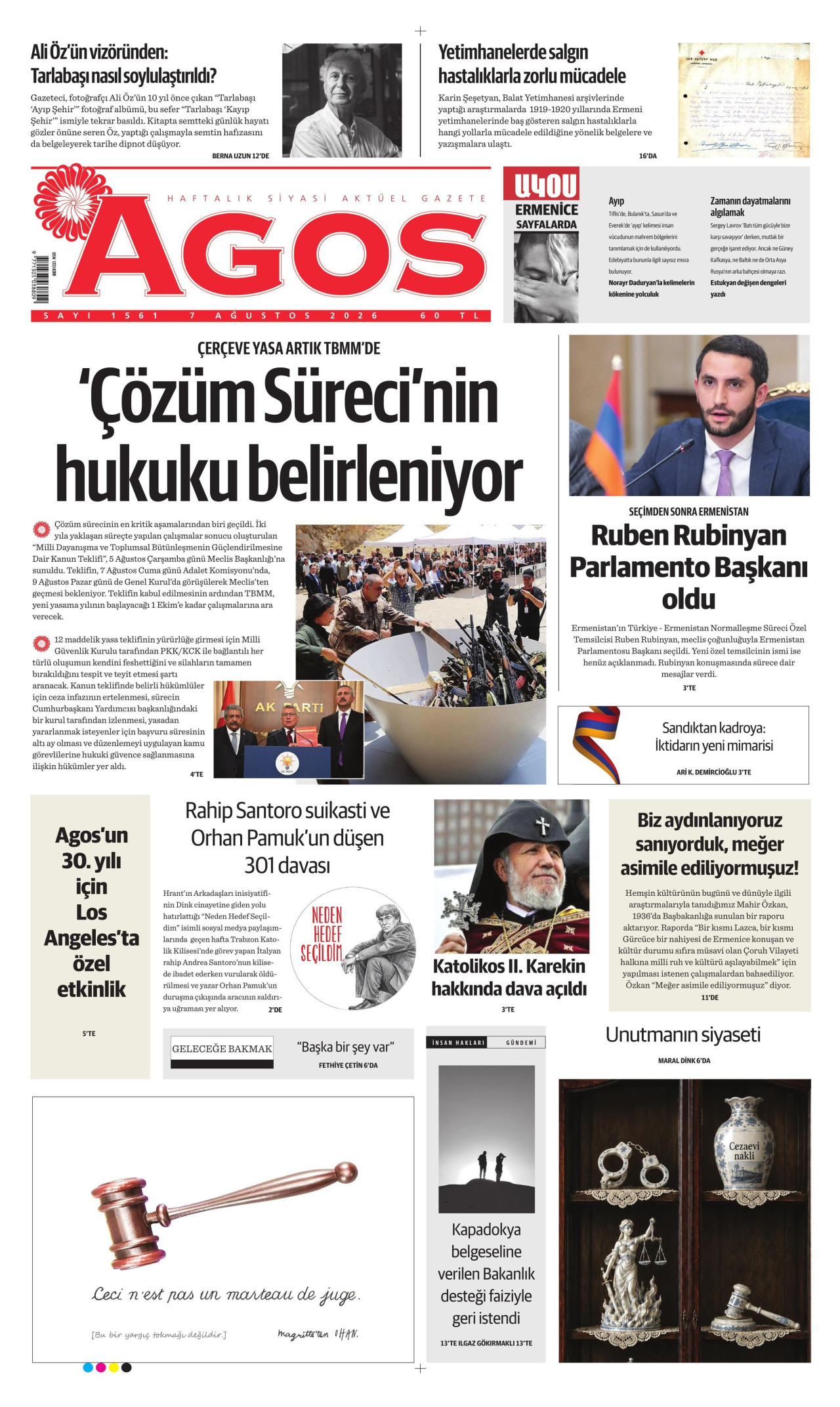 AGOS gazetesinin 7 Ağustos 2026 tarihli birinci sayfası