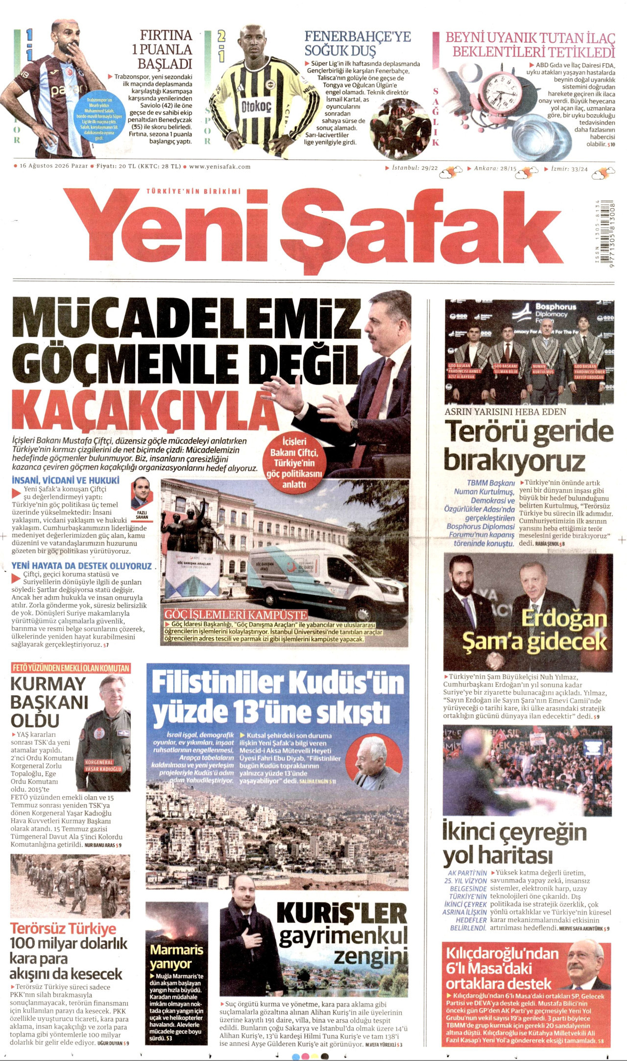 YENİ ŞAFAK 16 Ağustos 2026 Gazete Manşeti Büyük