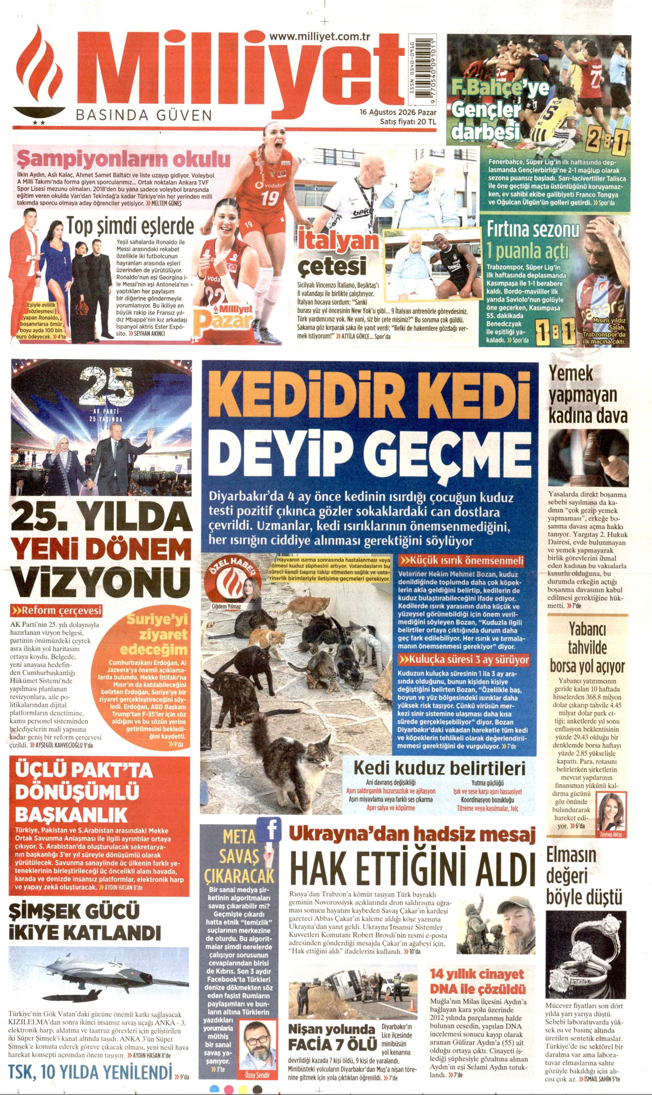 MİLLİYET 16 Ağustos 2026 Gazete Manşeti Büyük