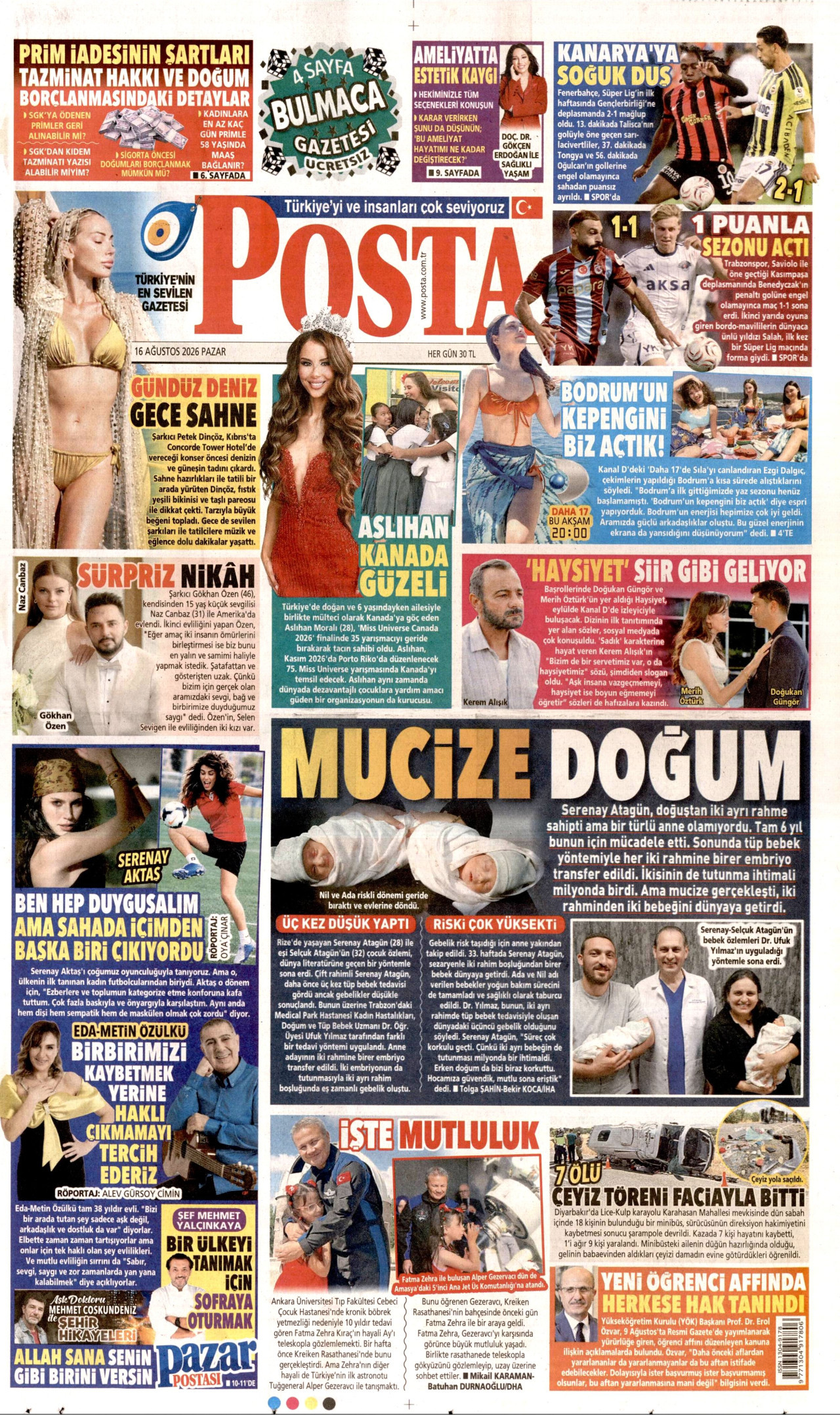 POSTA 16 Ağustos 2026 Gazete Manşeti Büyük