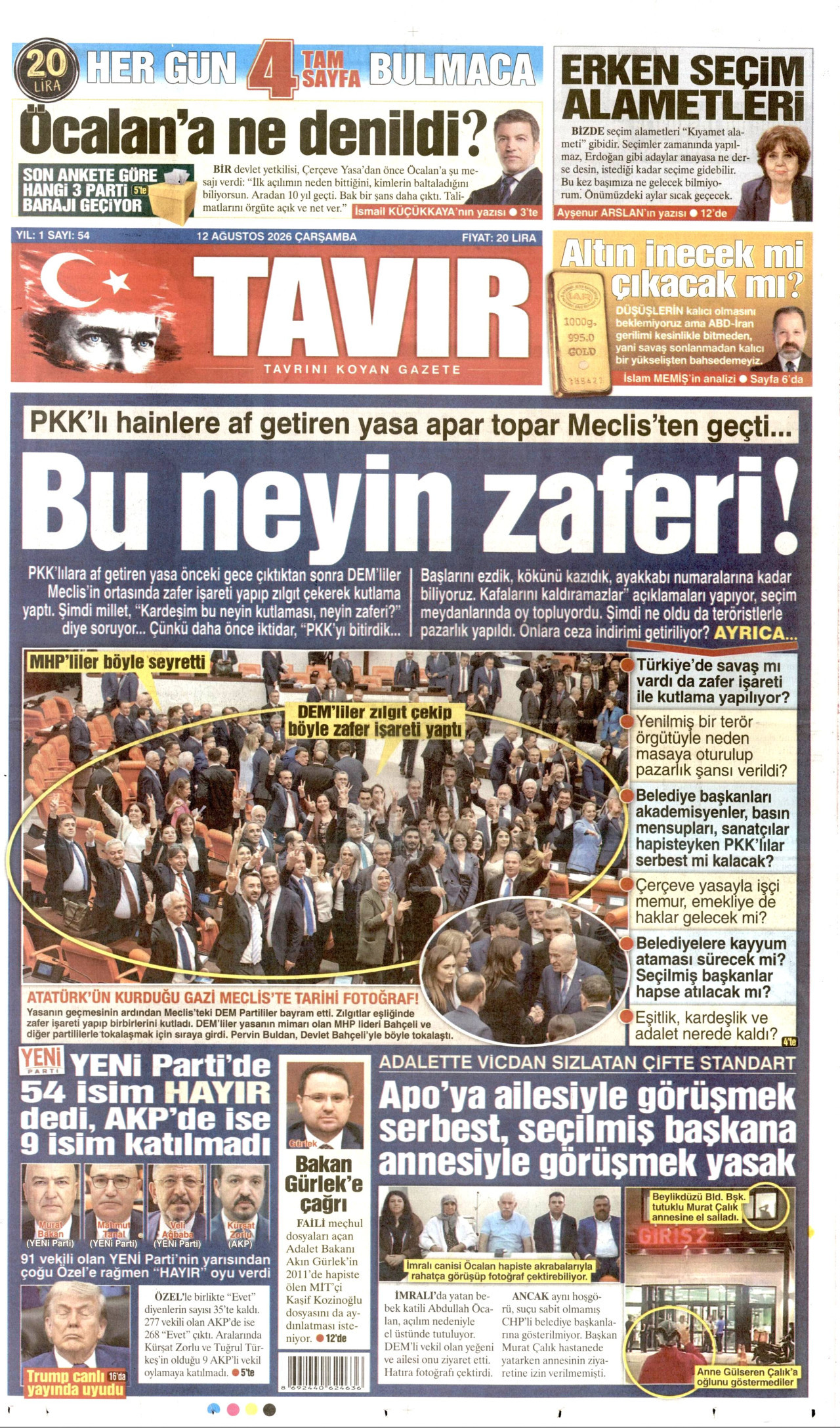 TAVIR GAZETESİ gazetesinin 12 Ağustos 2026 tarihli birinci sayfası