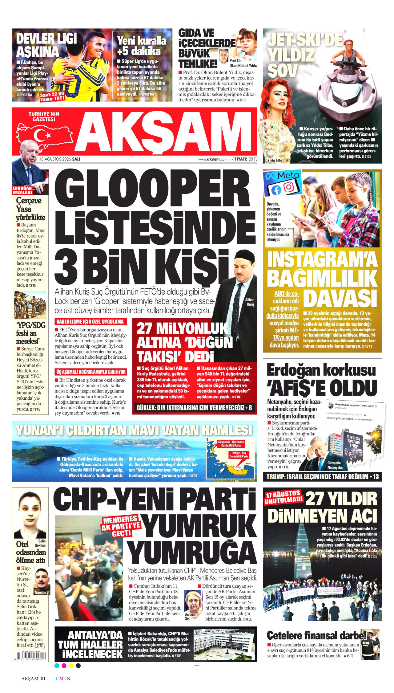 AKŞAM gazetesinin 18 Ağustos 2026 tarihli birinci sayfası
